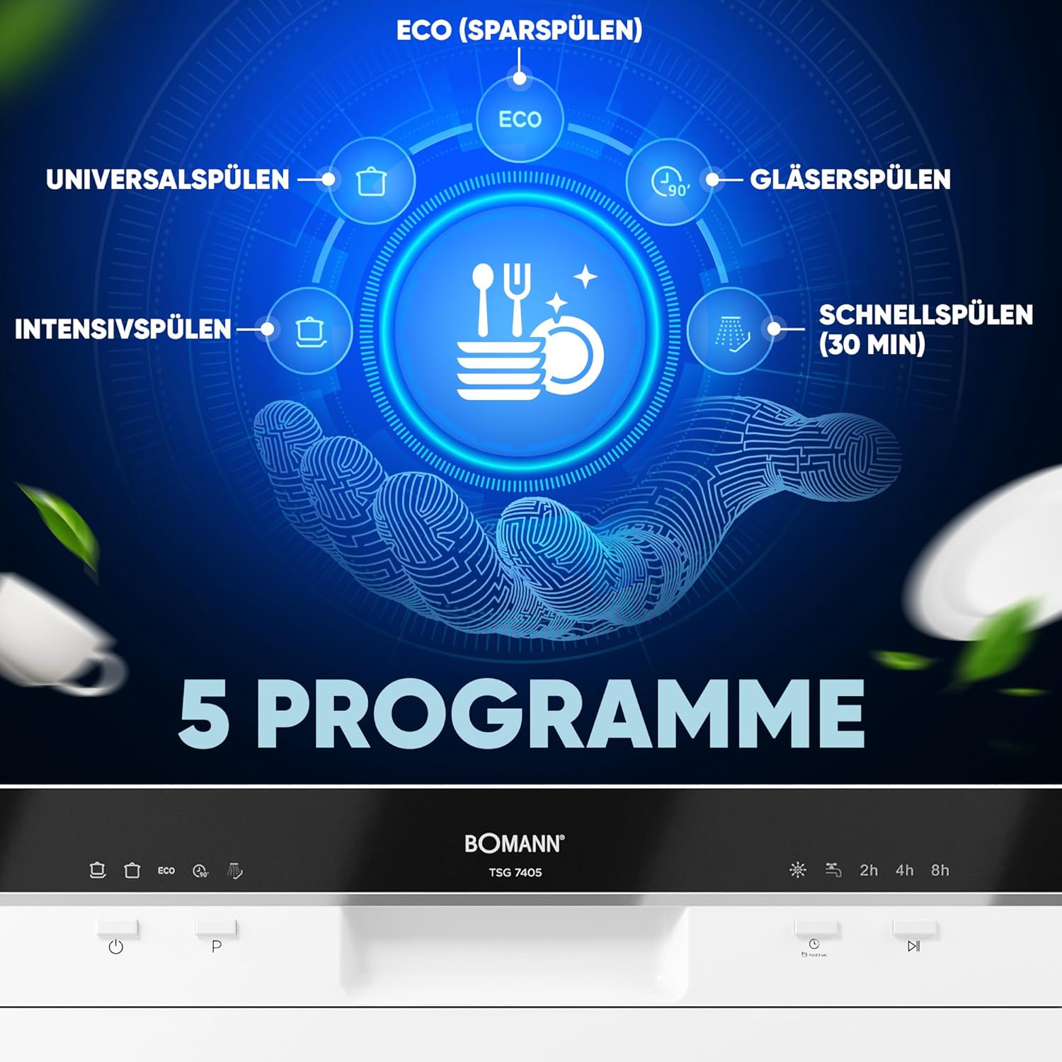 Bomann® Mini Geschirrspüler mit Wasseranschluss | inkl. Schlauch | Tisch Geschirrspüler leise | Mini Spülmaschine für kleine Küchen/Camping | Spülmaschine klein m. Überlaufsicherung | TSG 7405 weiß