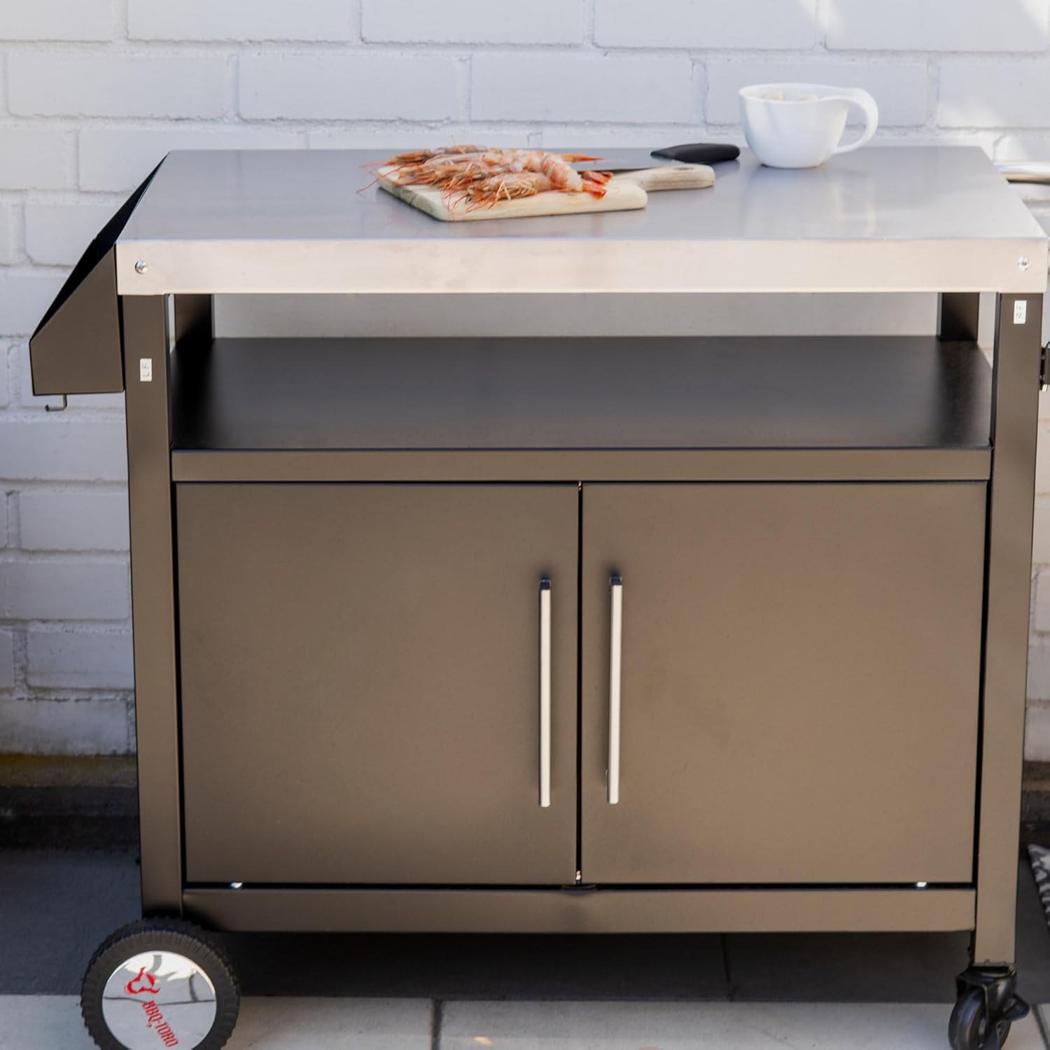 Carrello per barbecue BBQ-Toro 103,5 x 59 x 81 cm | argento/nero | Tavolo per barbecue con ampio piano di lavoro | Tavolo per barbecue outdoor, carrello per servire, carrello da giardino all'aperto