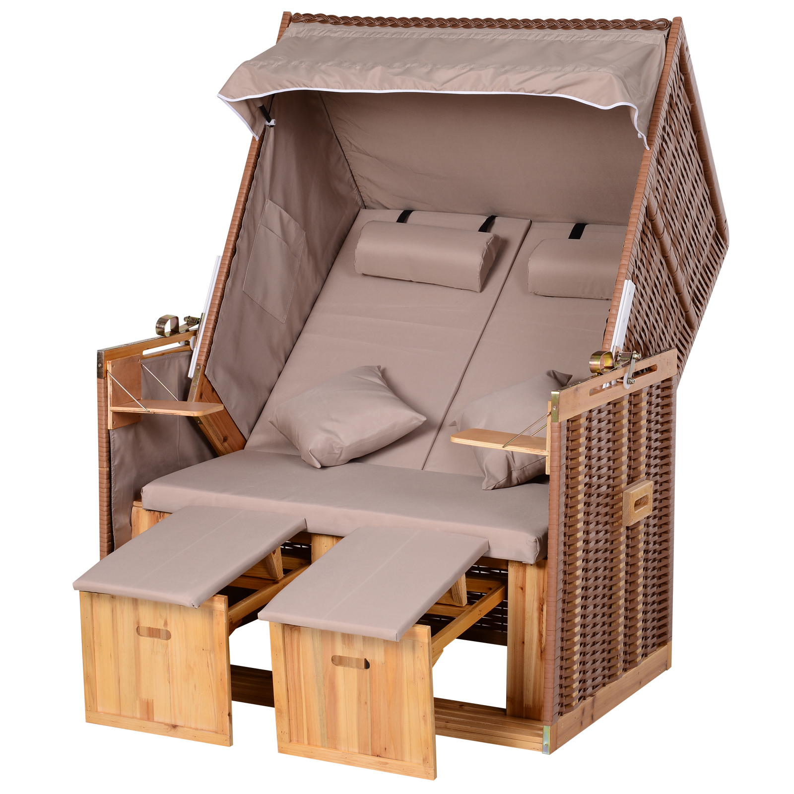 Outsunny Strandkorb für 2 Personen mit neigbarer Rücklehne Beige 118 x 79 x 160cm