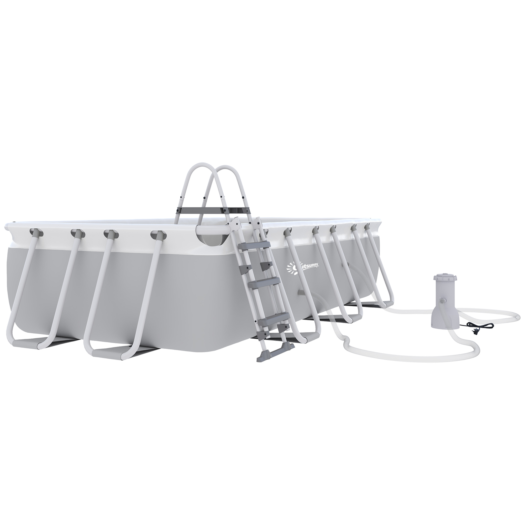 Outsunny Rechteckiger Aufstellpool mit Leiter, Pumpe und Filter, aus Stahl und PVC - 425L x 230B x 101H cm, grau