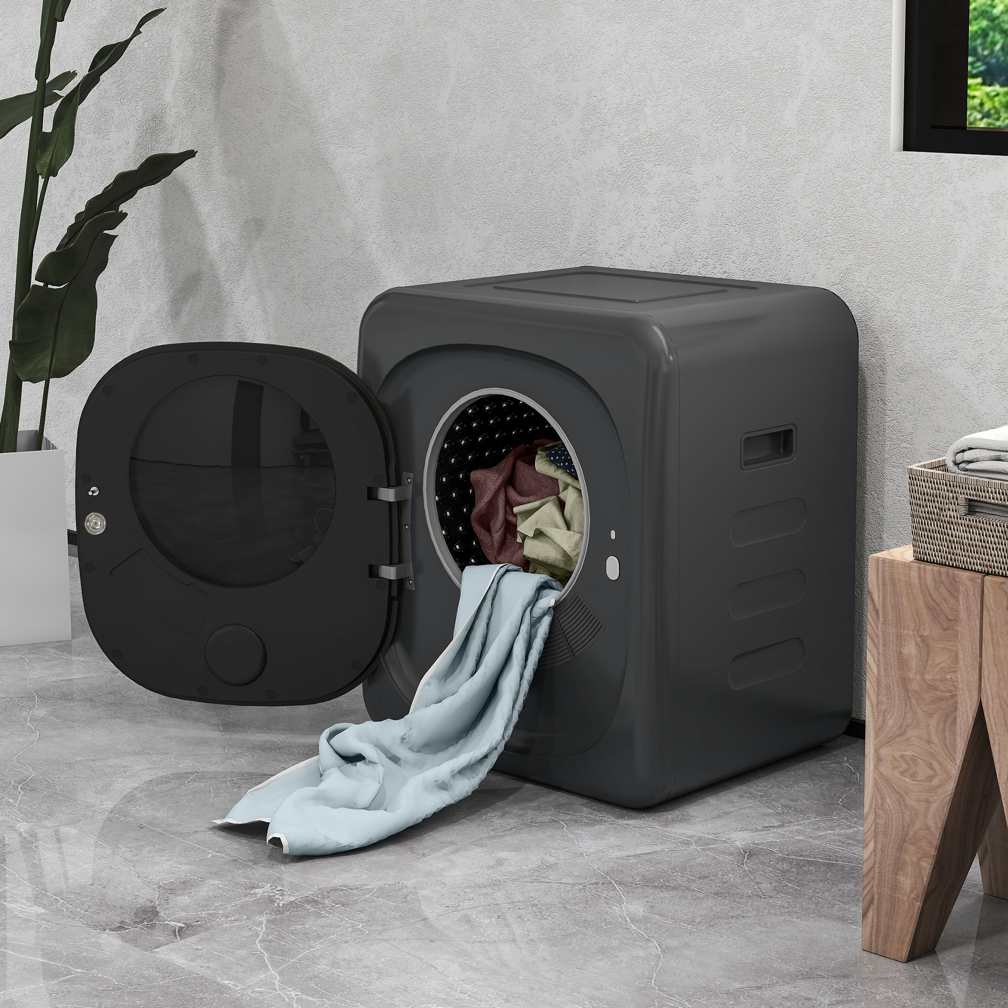HOMCOM Wasdroger met UV-Desinfectie, Compact Ontwerp, 4 kg Capaciteit, Roestvrij Staal, Grijs