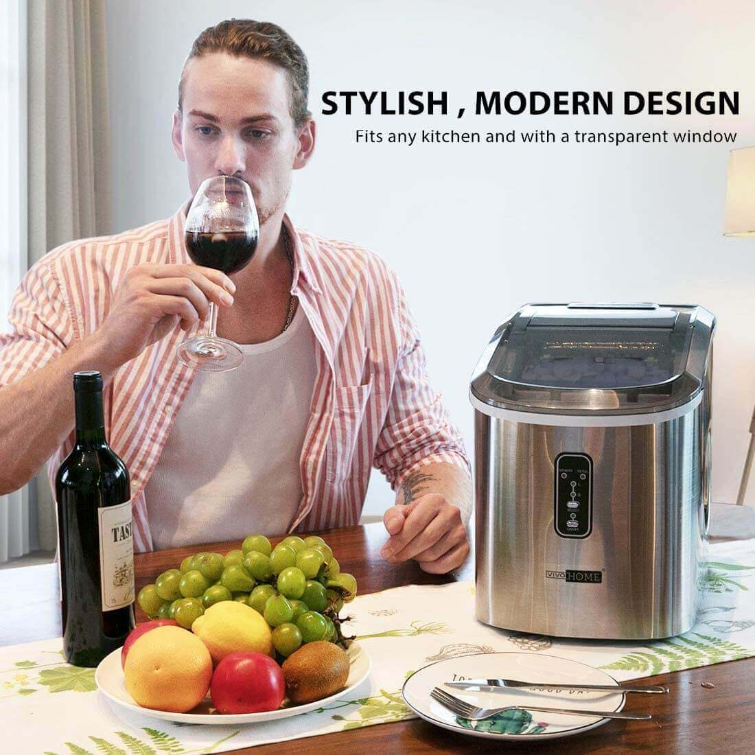 Máquina Automática de Hielo en Forma de Bala de Acero Inoxidable – 26 lbs/día