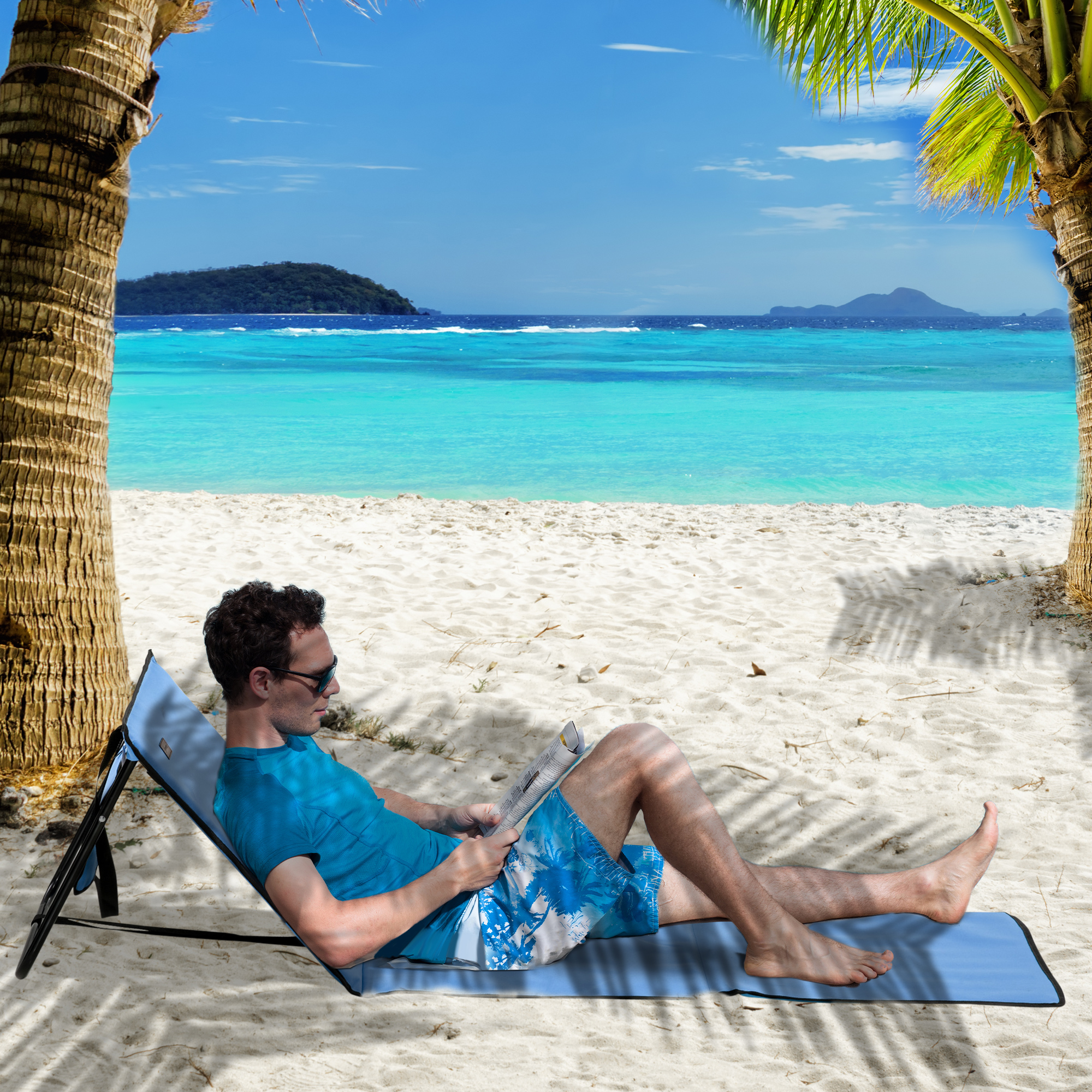 Outsunny Set aus 2 gepolsterten Strandmatten verstellbare Multi-Positions-Rückenlehne inklusive Transporttasche Stahl Polyester blau