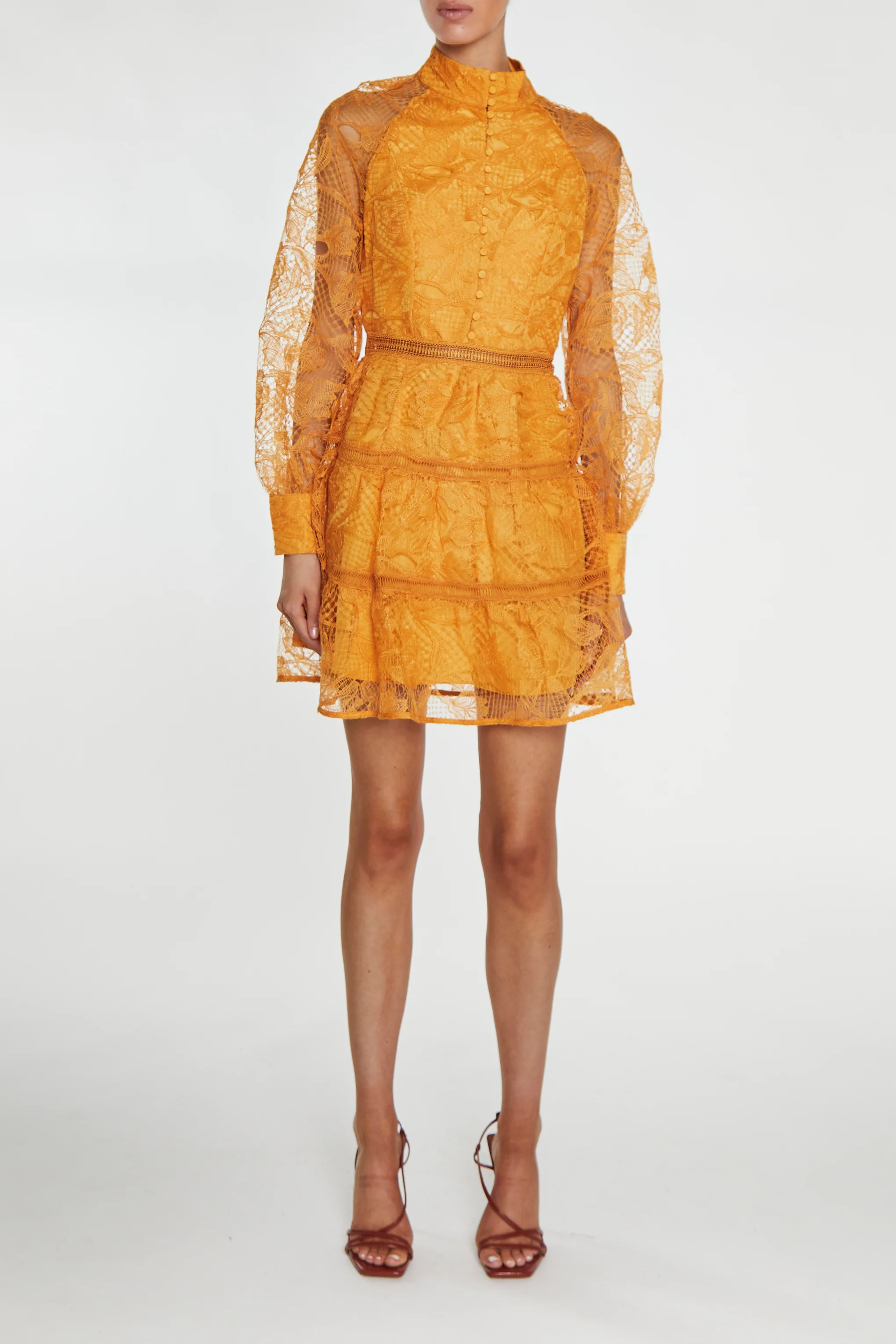 Flora Butterscotch Lace Button Front Mini-Dress