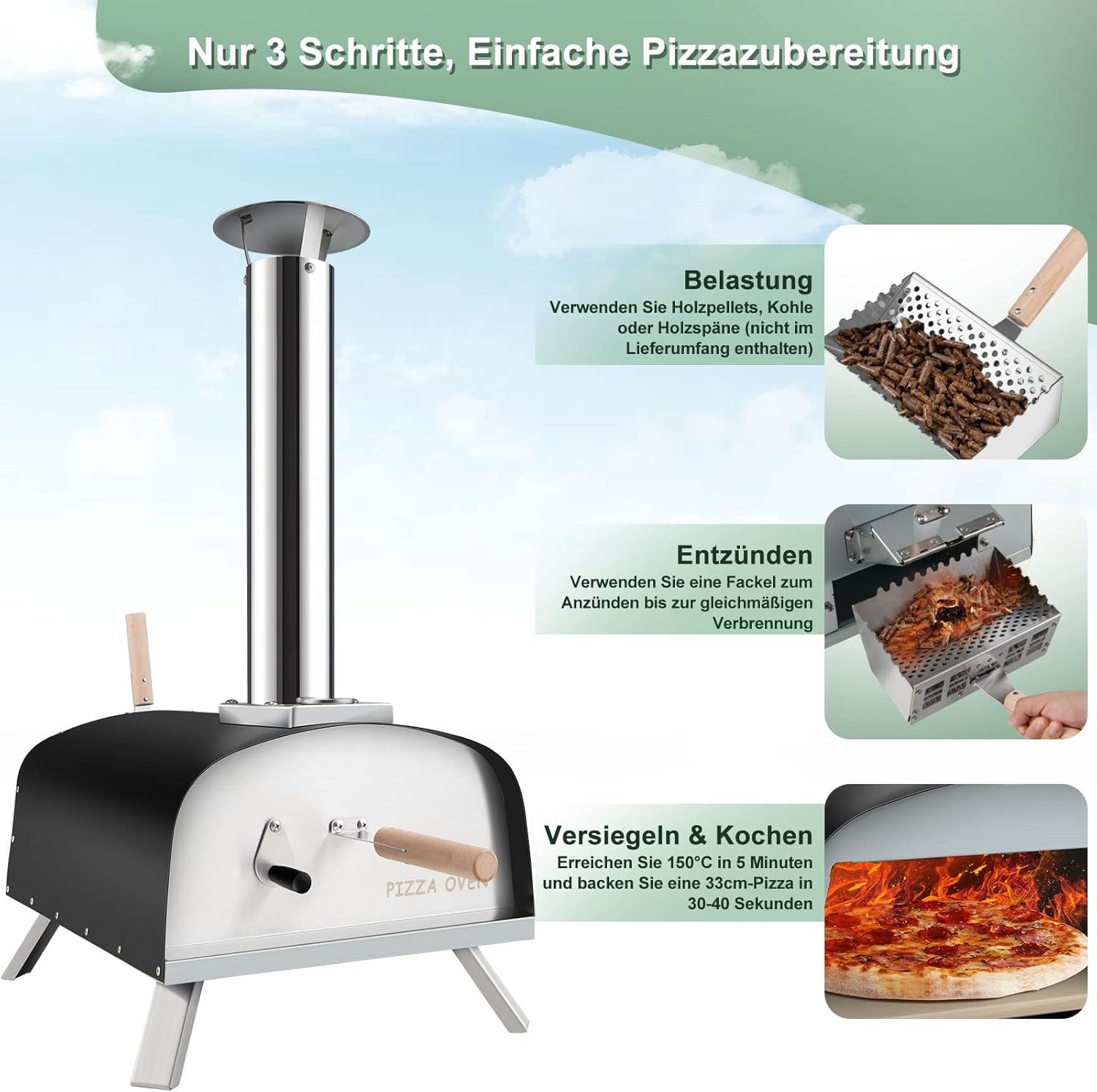 Pizzaofen Holzofen mit 33 cm Pizzastein