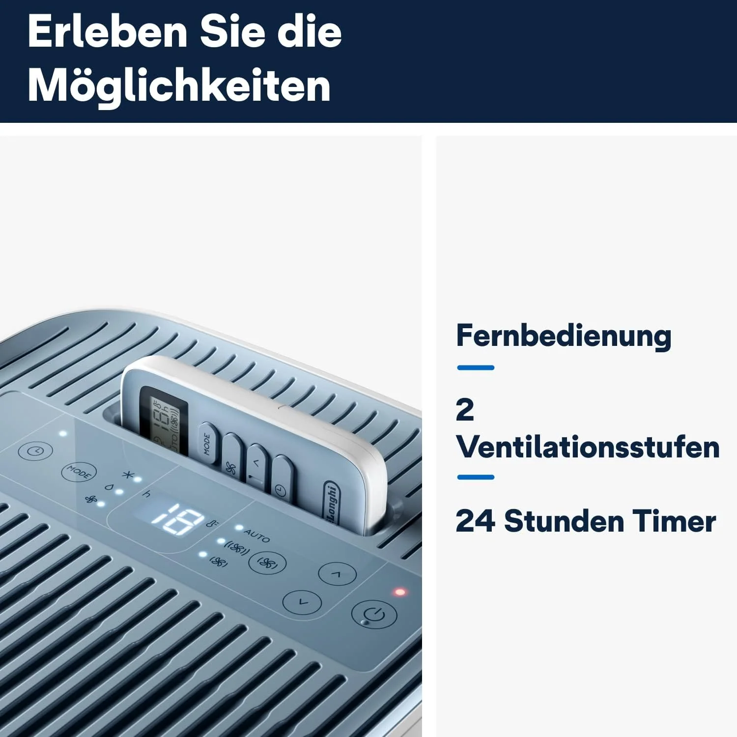 De'Longhi Pinguino Compact ES72 YOUNG, Mobiles Klimagerät, 8.300 BTU/h, für Räume bis zu 60m3, Entfeuchtungsfunktion, 24-Stunden-Timer, Energieeffizienzklasse A, Weiß