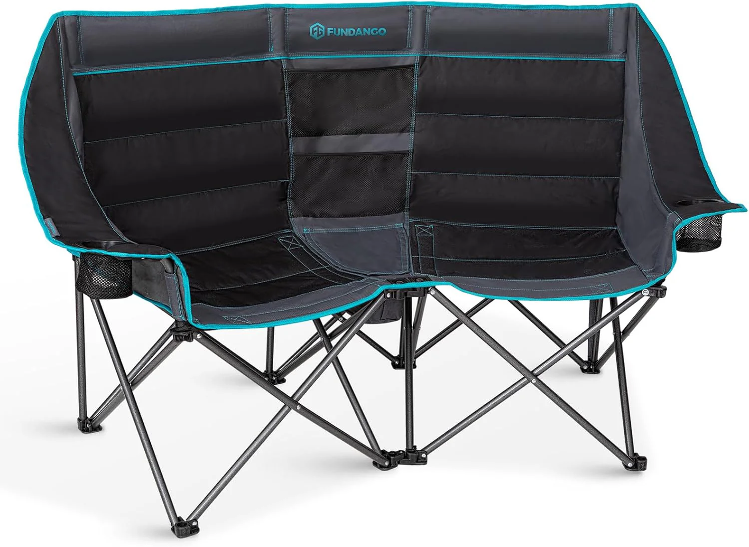 Double Camping Chair with Cooler 3 Person Folding Oversized Loveseat Camp Chairs