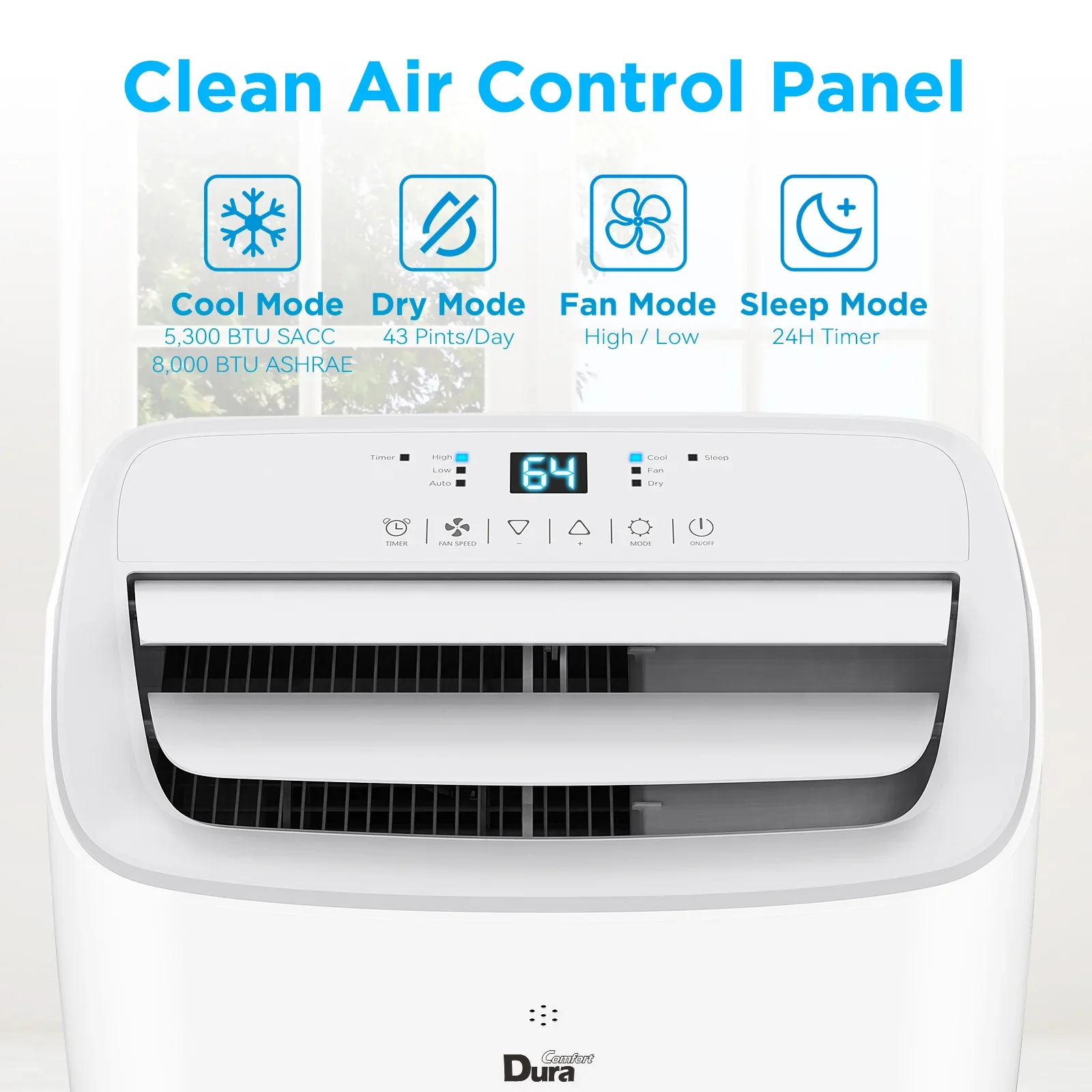2025 Aire acondicionado portátil DuraComfort 3 en 1 – 8,000 BTU (ASHRAE) / 5,300 BTU (SACC) – Silencioso – Para habitaciones de hasta 200 pies²