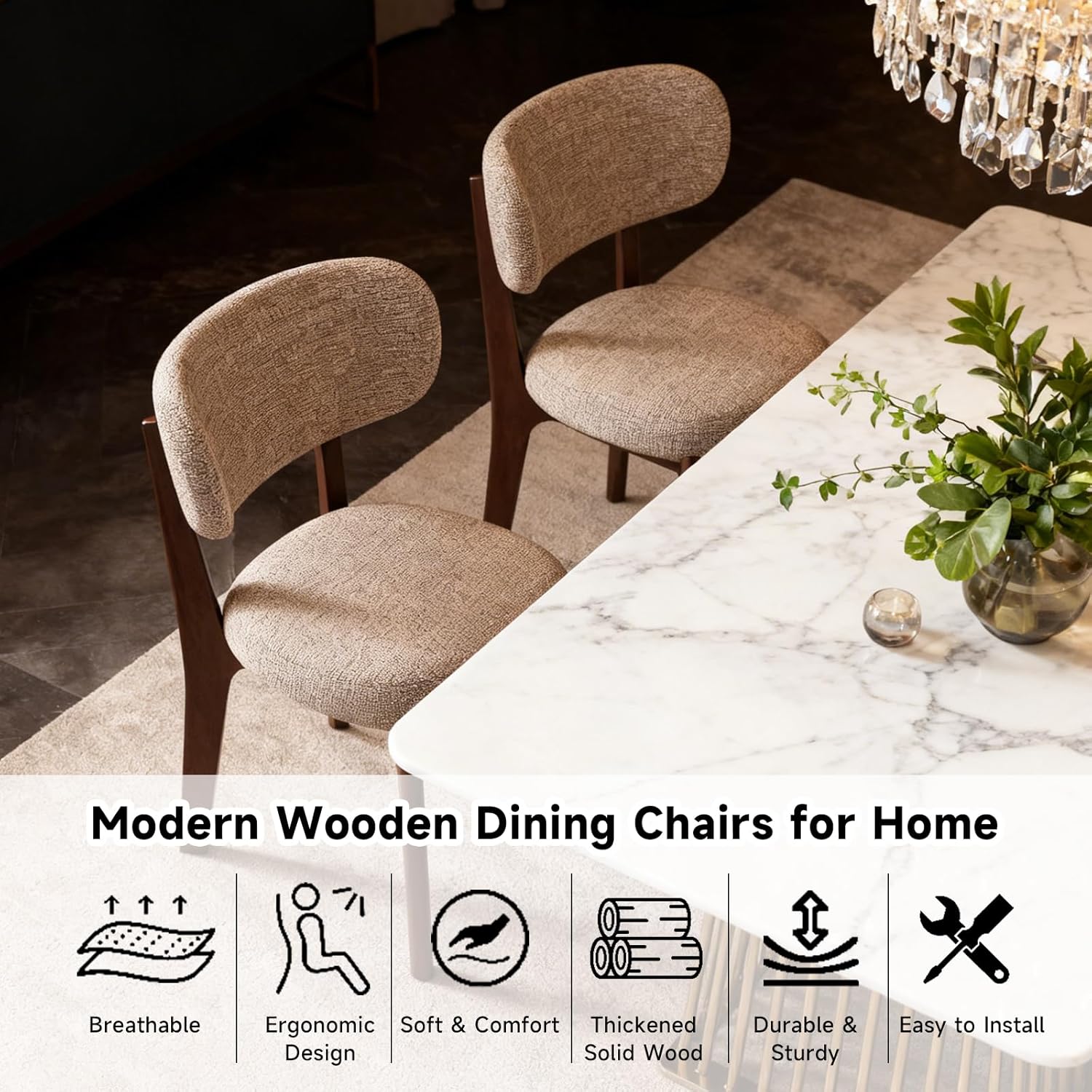 Set di 6 sedie da pranzo moderne in legno, con schienale curvo, gambe in legno massello, per sala da pranzo, cucina, ristorante (gambe in noce/grigio scuro)