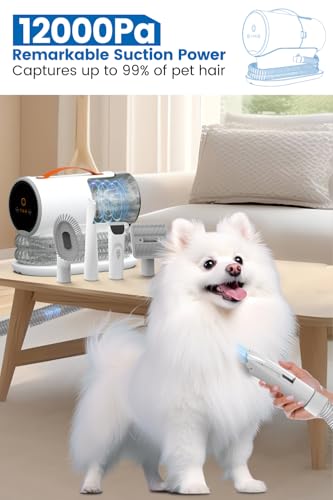 AIRROBO Dog Grooming Vacuum, 12000Pa Powerful Dog Vacuum for Shedding Grooming, Low Noise Dog Hair Vacuum, Pet Grooming Vacuum for Dogs and Cats, 2L Large Dust Cup, 5 Grooming Tools, PG100 : Pet Supplies