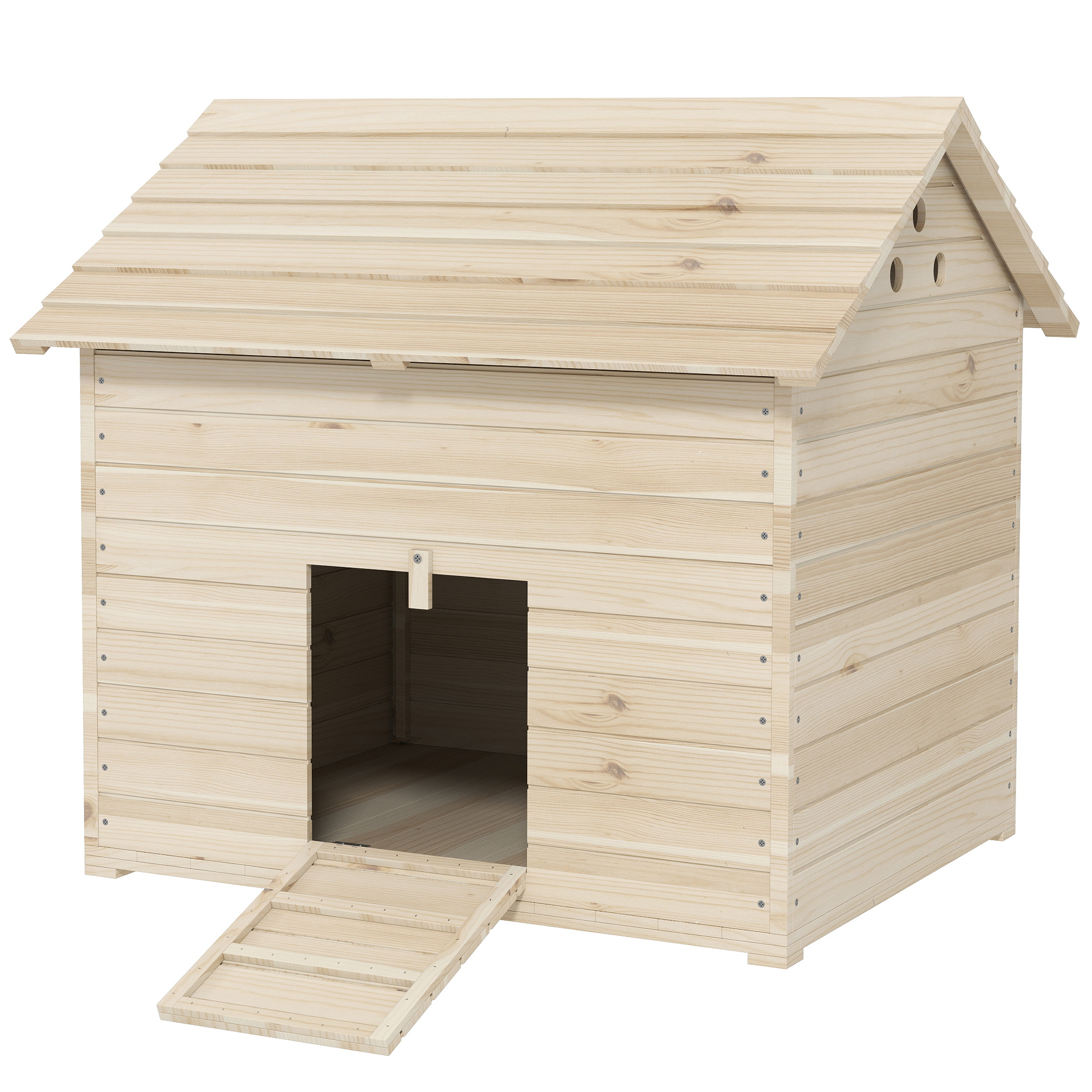 PawHut Entenhaus mit aufklappbarem Kippdach, Geflügelhaus mit erhöhten Boden und Rampe, Tannenholz, 100 x 82,5 x 91 cm