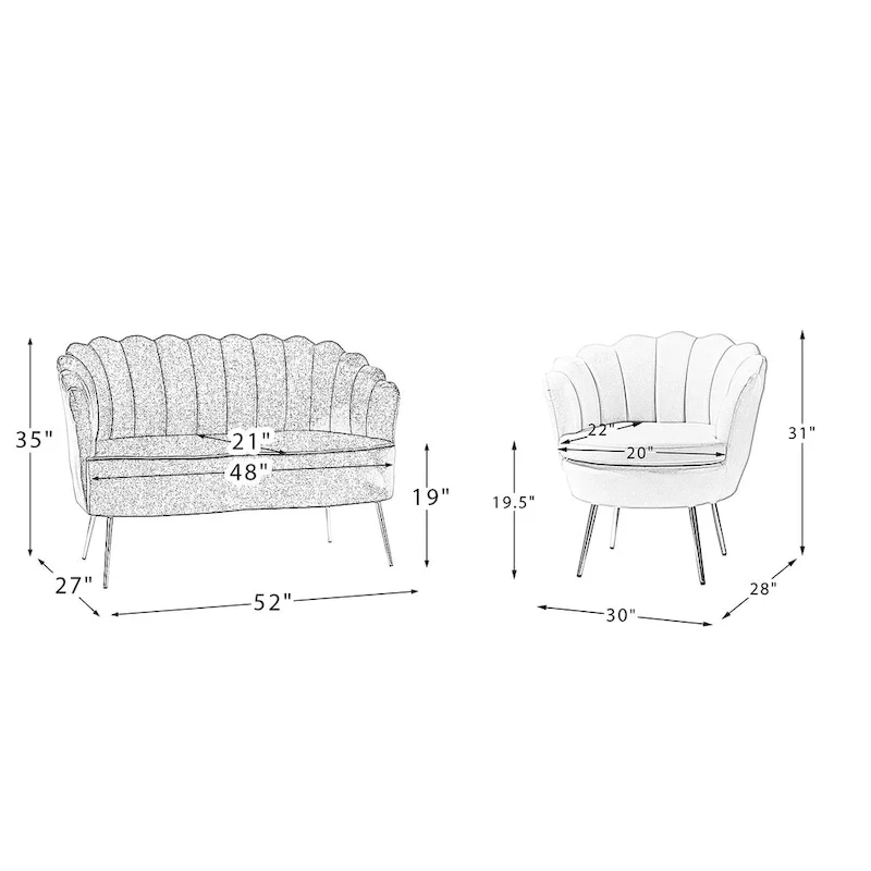 Xabier 52 in. 3 Piece Living Room Set by HULALA HOME