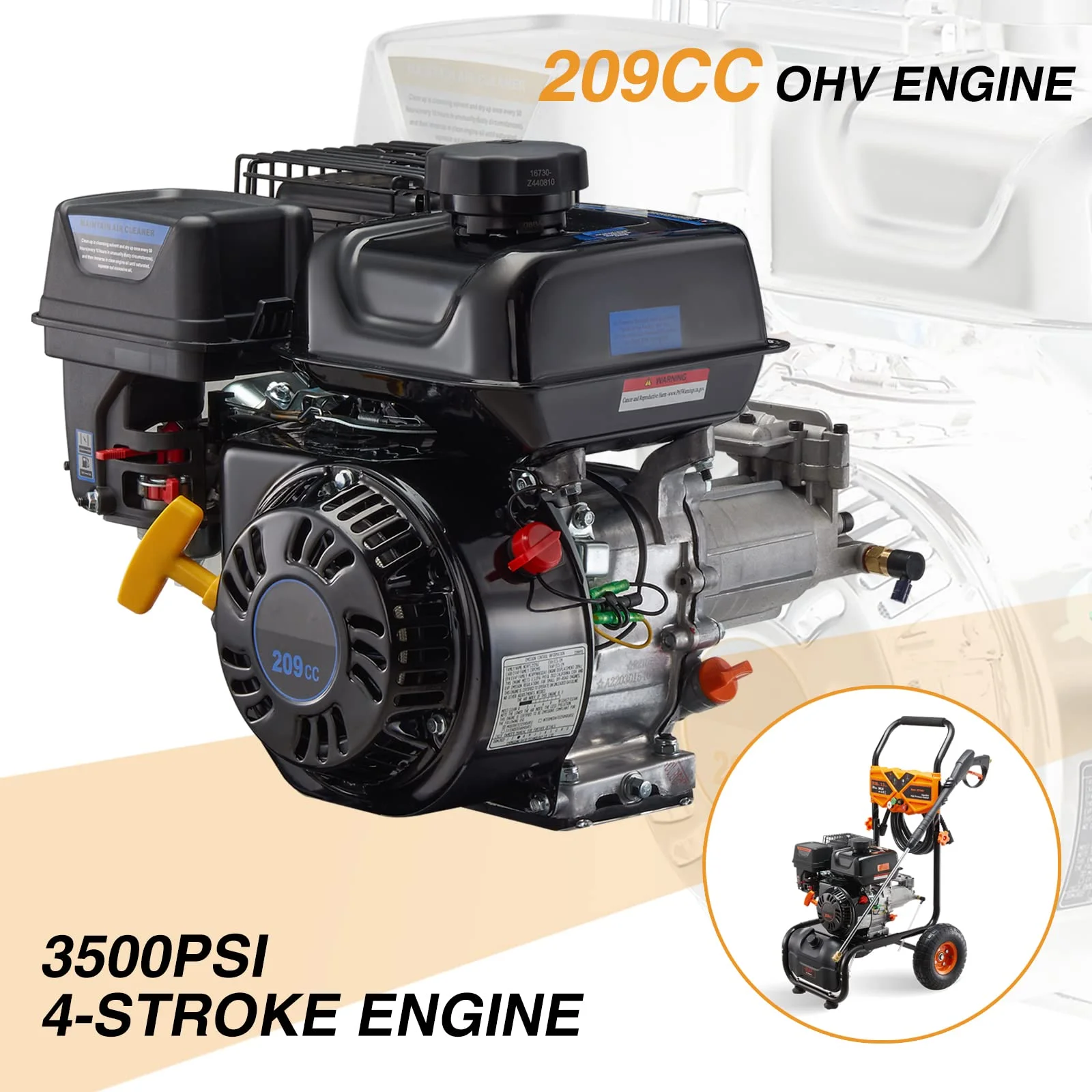 Efurden 3500PSI Gas Pressure Washer, 2.3GPM Gas Powered High Pressure Clean Machine with 209CC Engine, 4 Adjustable Nozzles for Cleaning Walls, Terraces, Vehicles, Gardens (Blue)