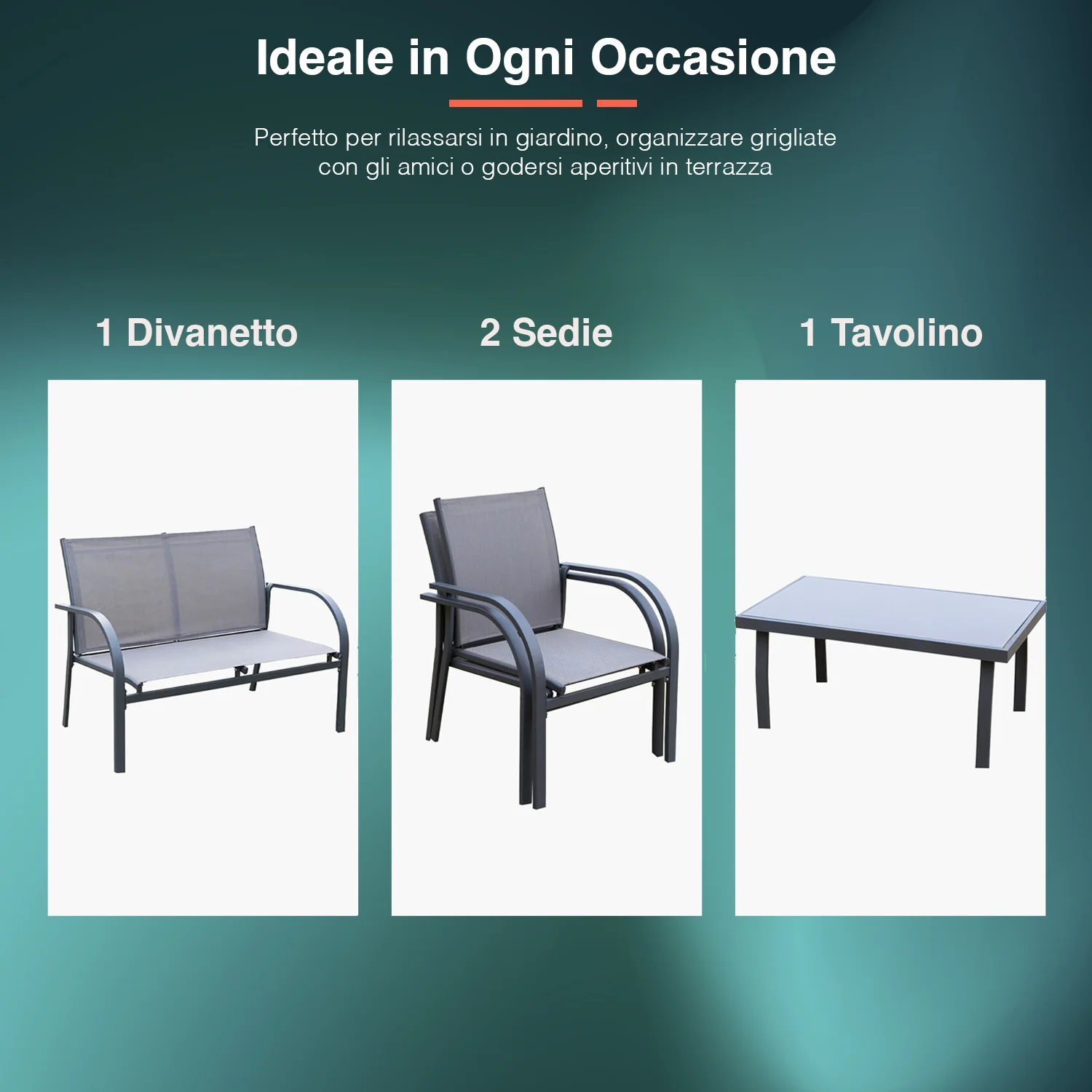 Salotto Da Giardino 2 Poltrone 1 Divano 1 Tavolo Nero-Grigio
