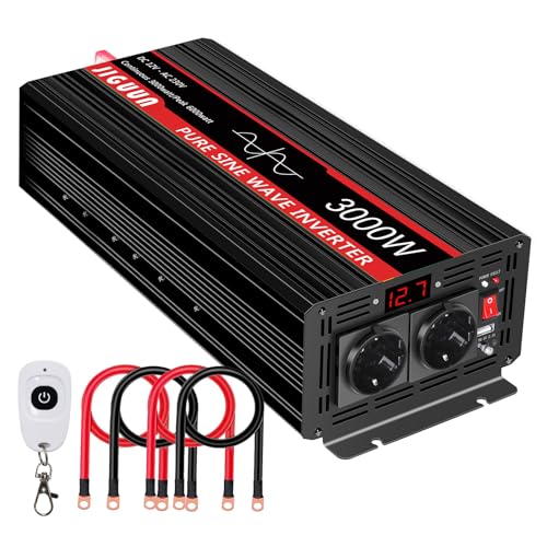 JIGUUN 3000W inverter 12v 220v onda pura Trasformatore Convertitore Potenza di picco 6000W con Telecomando Senza Fili Display LED 2 Prese EU e Una 2.1A USB Per caravan Campeggio emergenza ecc : Amazon.it: Elettronica