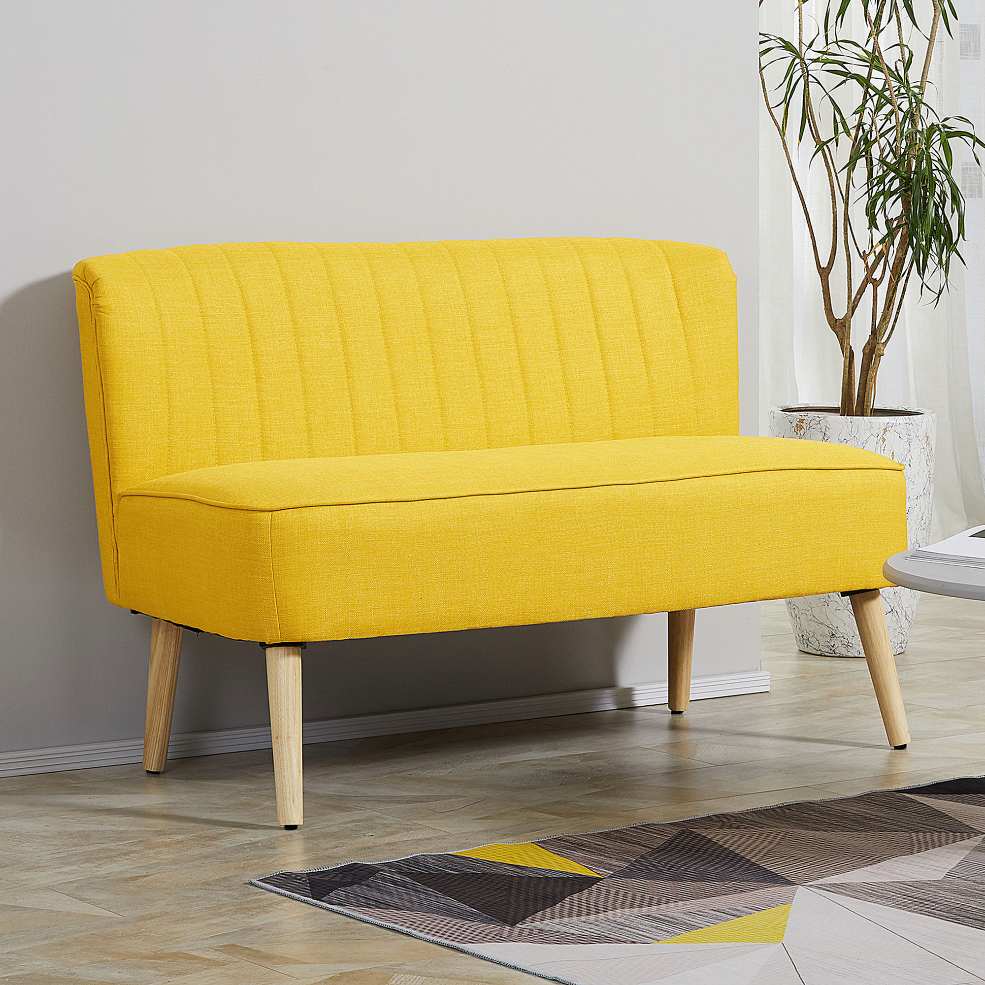 HOMCOM 2-Sitzer Sofa, weiche Polsterung, pflegeleichter Bezug, bis 150 kg, 117 x 56,5 x 77 cm, Gelb