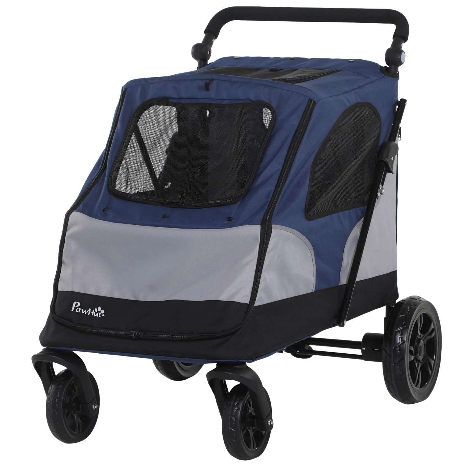 EASYCOMFORT Passeggino per Cani fino a 30kg Pieghevole con Manubrio Regolabile, Grigio e Blu