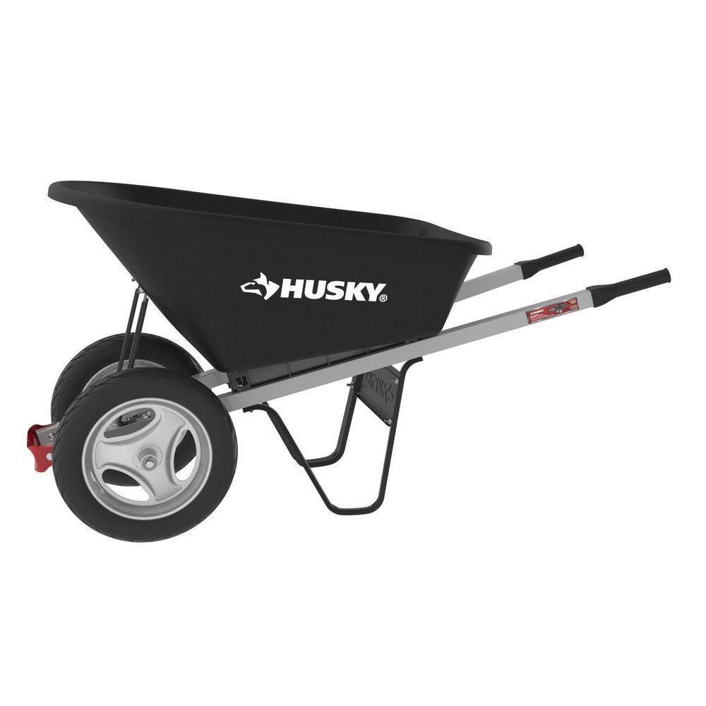 Husky 6 Cu. Ft. Poly Dual Wheel Wheelbarrow with Flat Free Tires