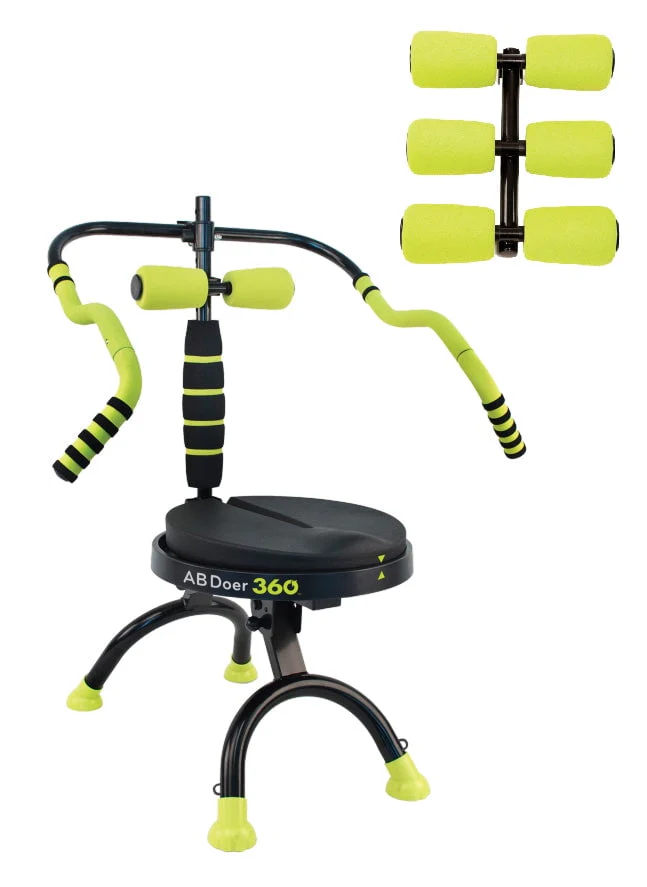 AB Doer 360 Fitness System with 6 Pack Back Roller Provides an Abdominal and Total Body Workout with Aerobics to Burn Calories and Work Muscles Simultaneously.