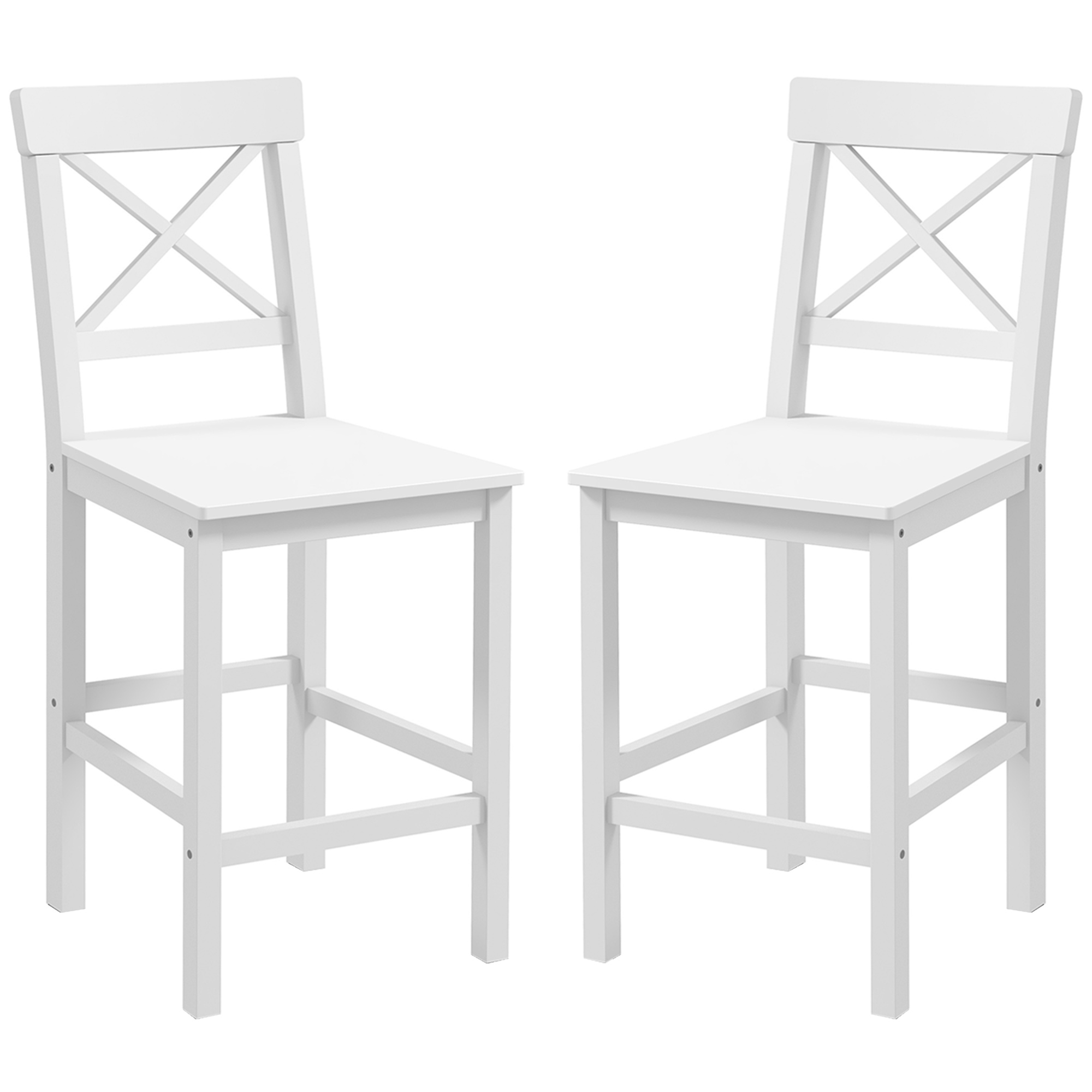 HOMCOM Set von 2 Barhockern, Barhocker im Landhausstil aus Holz, 60 cm Höhe mit Fußstütze, weiß