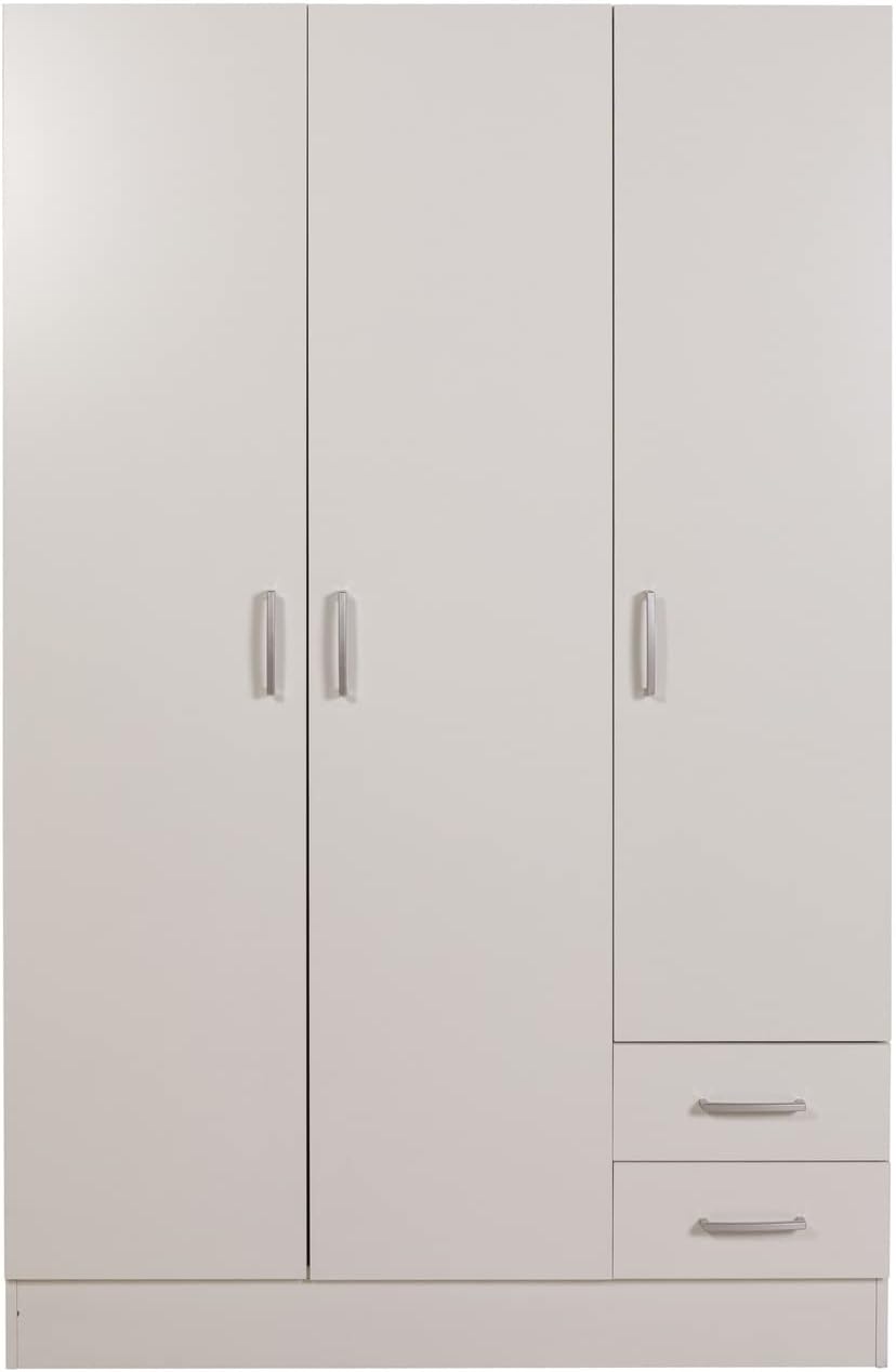 COMPOSAD | Easy Line Wardrobe with 3 Doors and 2 Drawers, Bedroom, Wardrobe with Doors, Dimensions (WxHxD) 119.5 x 184.5 x 46 cm, White, Made in Italy