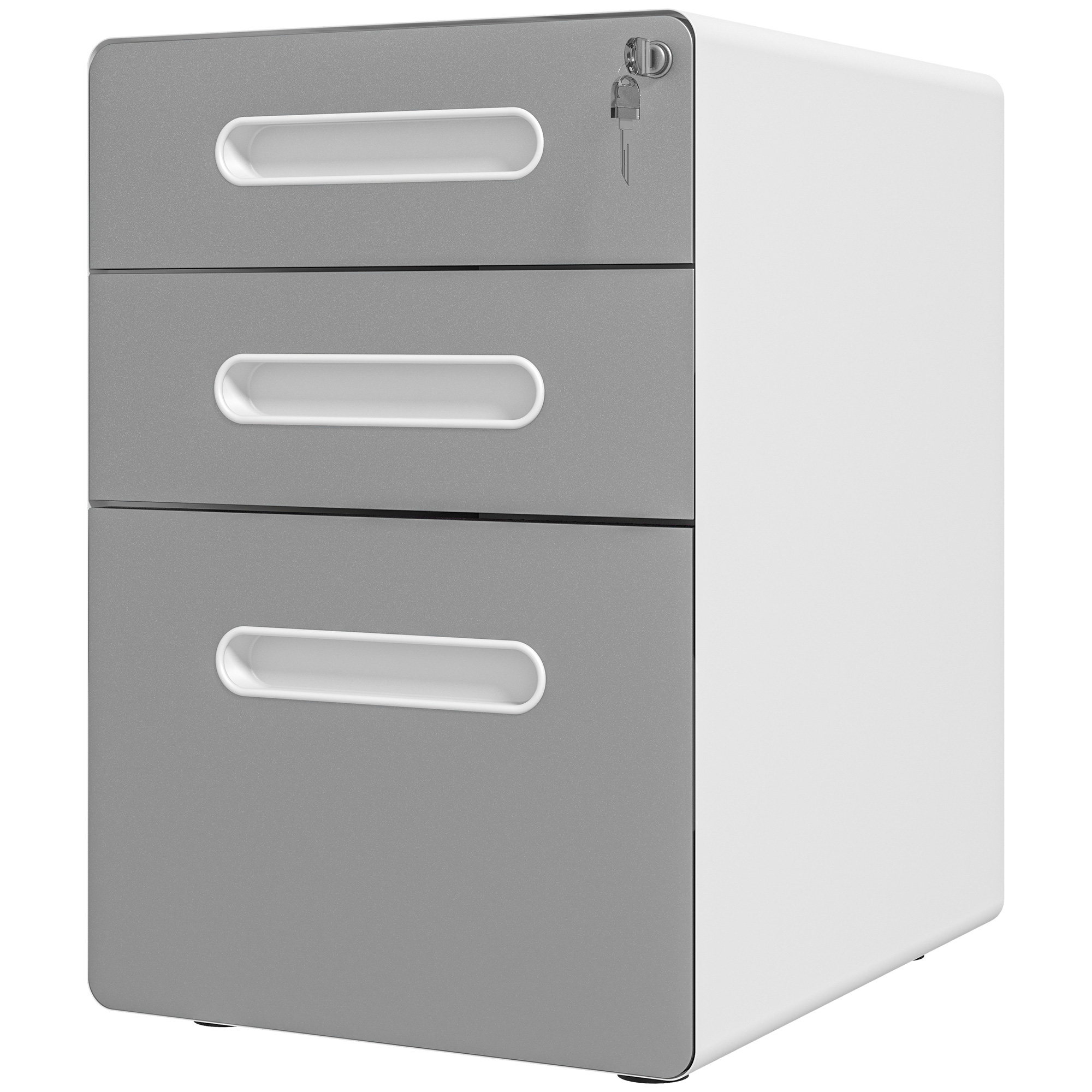 Vinsetto Aktenschrank, Rollcontainer, verschließbar, 2 Schubladen & Hängeregister, Stahlgehäuse, 39x48x59 cm, Hellgrau