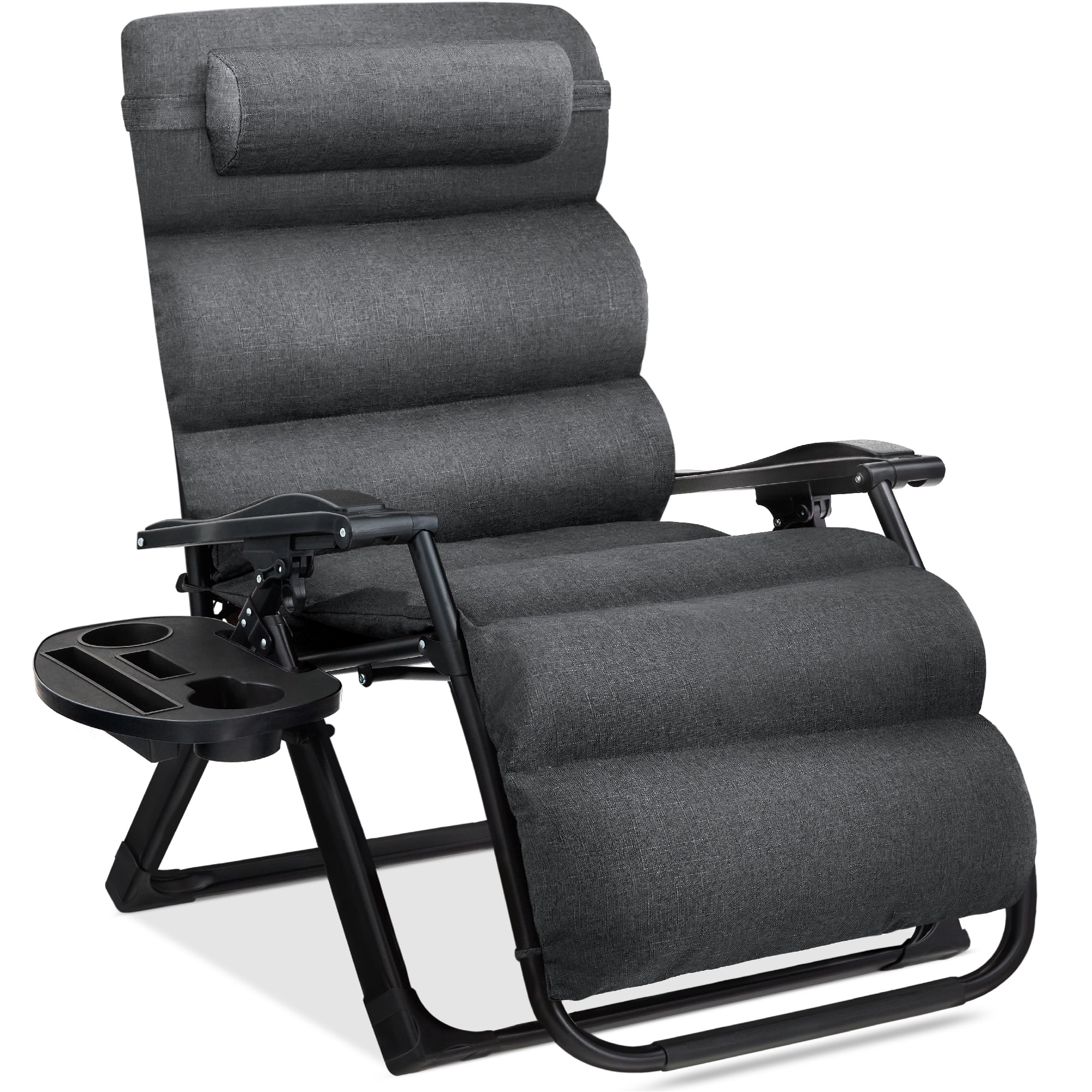 Best Choice Products Oversized Zero Gravity Chair, Folding Recliner w/ Removable Cushion, Side Tray - Fossil Gray