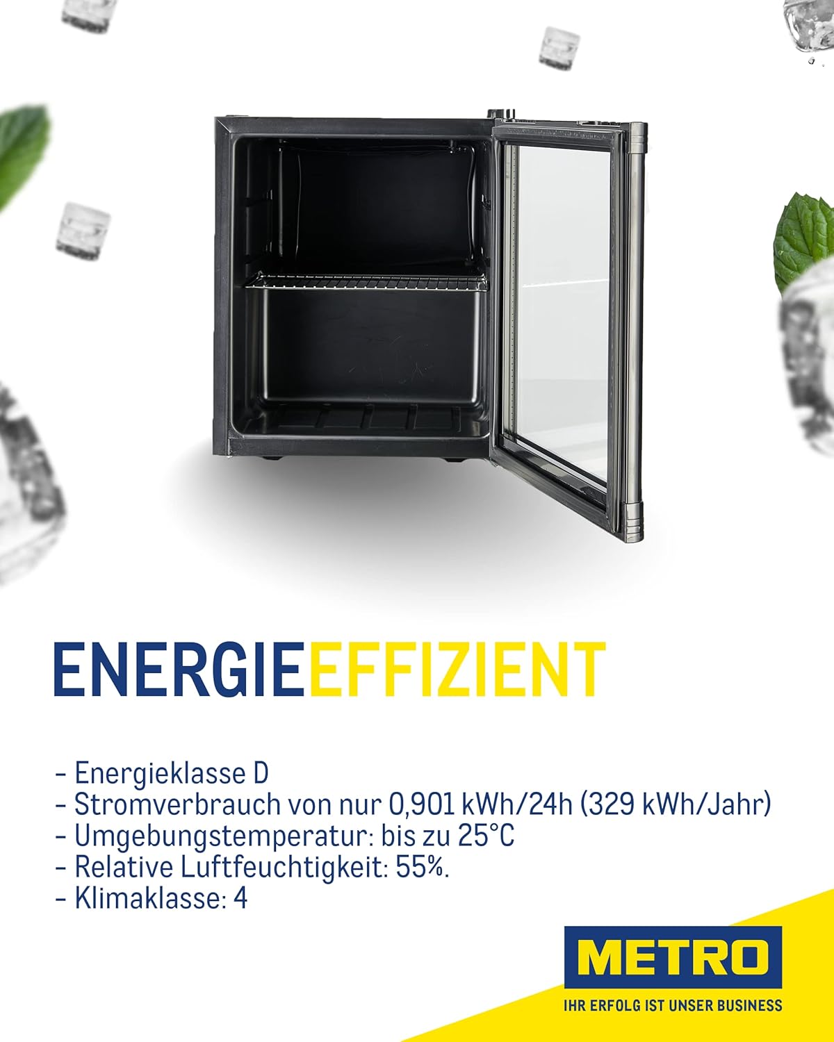 METRO Professional Mini-Kühlschrank GPC1088, 88 L, 1.052 kWh/24h, 3 Edelstahl-Drahtböden, schwarz