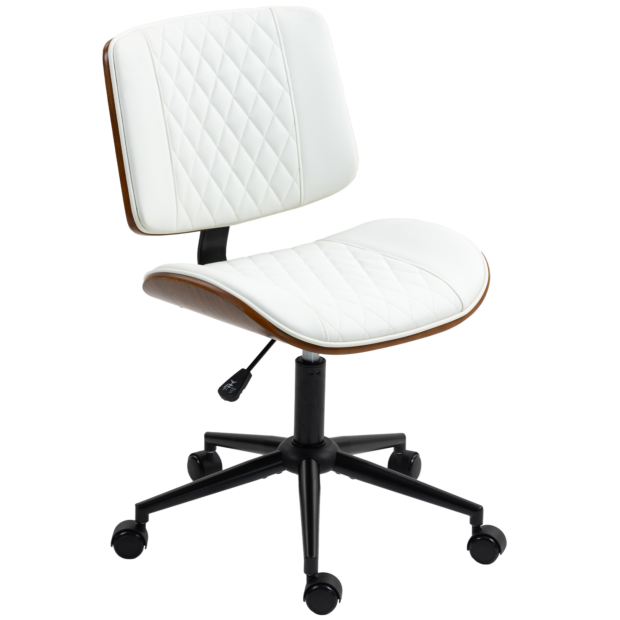 HOMCOM Bürostuhl Höhenverstellbarer Schreibtischstuhl mit Rolle, Diamantsteppung 52 x 53 x 80-90 cm Weiß