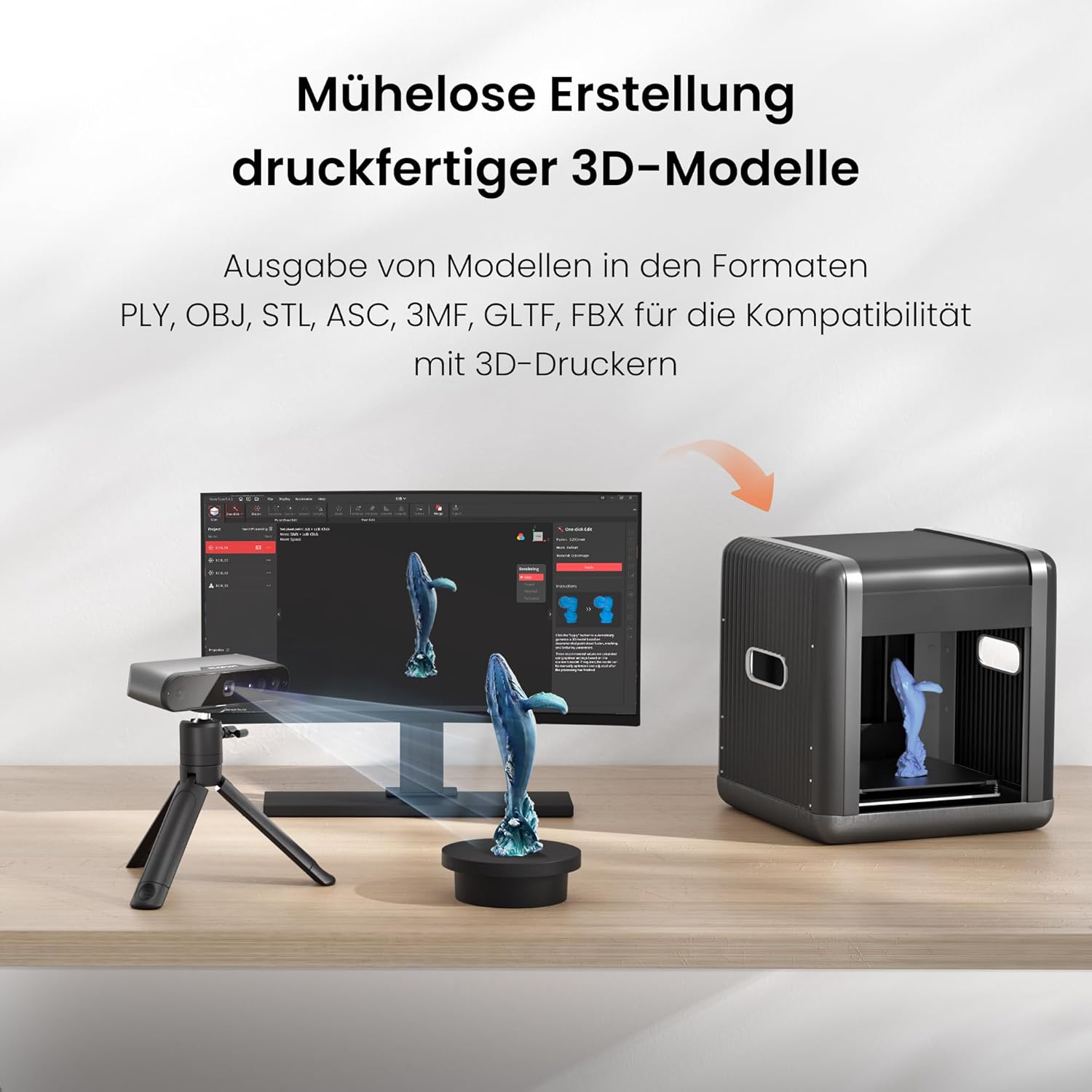 Revopoint INSPIRE 3D-Scanner für 3D-Druck handgeführter, tragbarer 3D-Scanner mit bis zu 18 FPS Scangeschwindigkeit, 0,2 mm Genauigkeit, vollfarbiges 3D-Scannen Kompatibel mit Android/iOS/Mac/Win