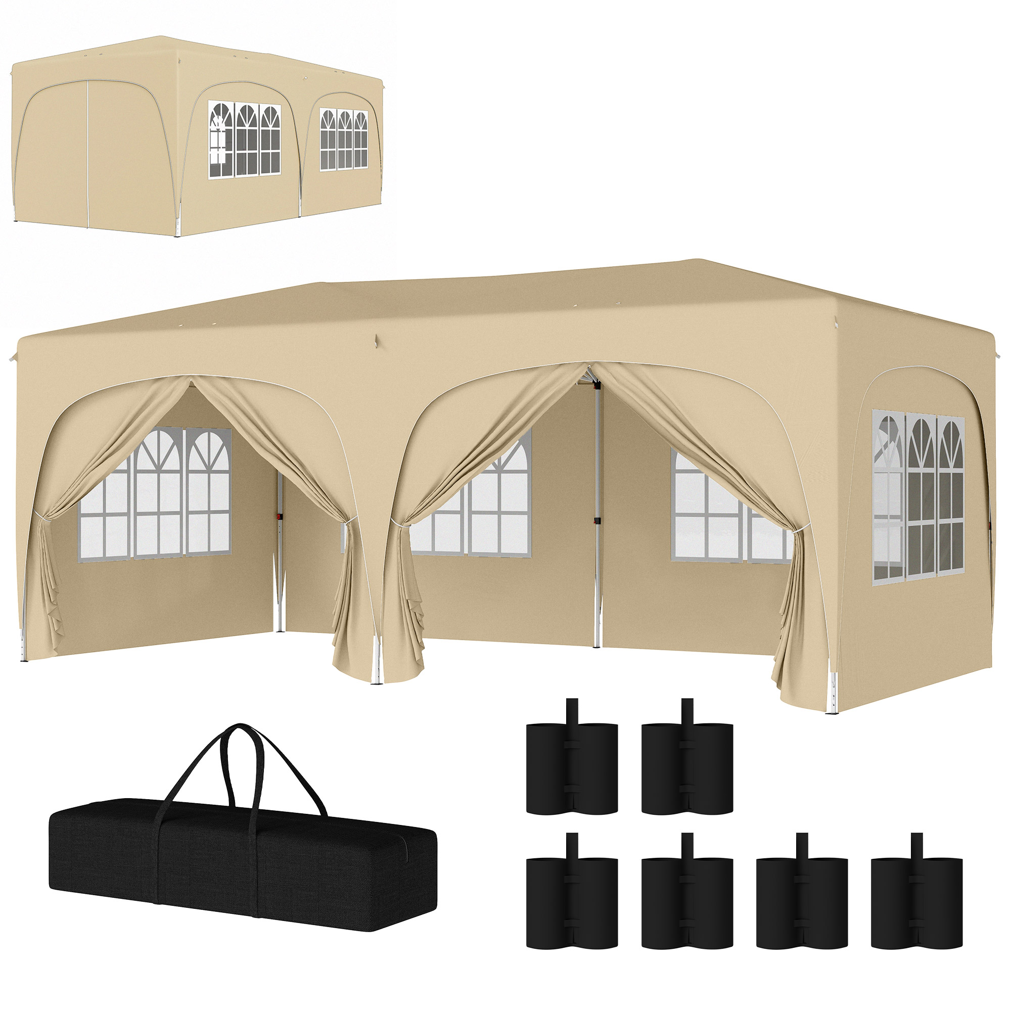 Outsunny 3 x 6 m Pop-up Pavillon mit Seitenwänden, UPF50+ höhenverstellbares Gartenzelt mit Tragetasche und Sandsäcken