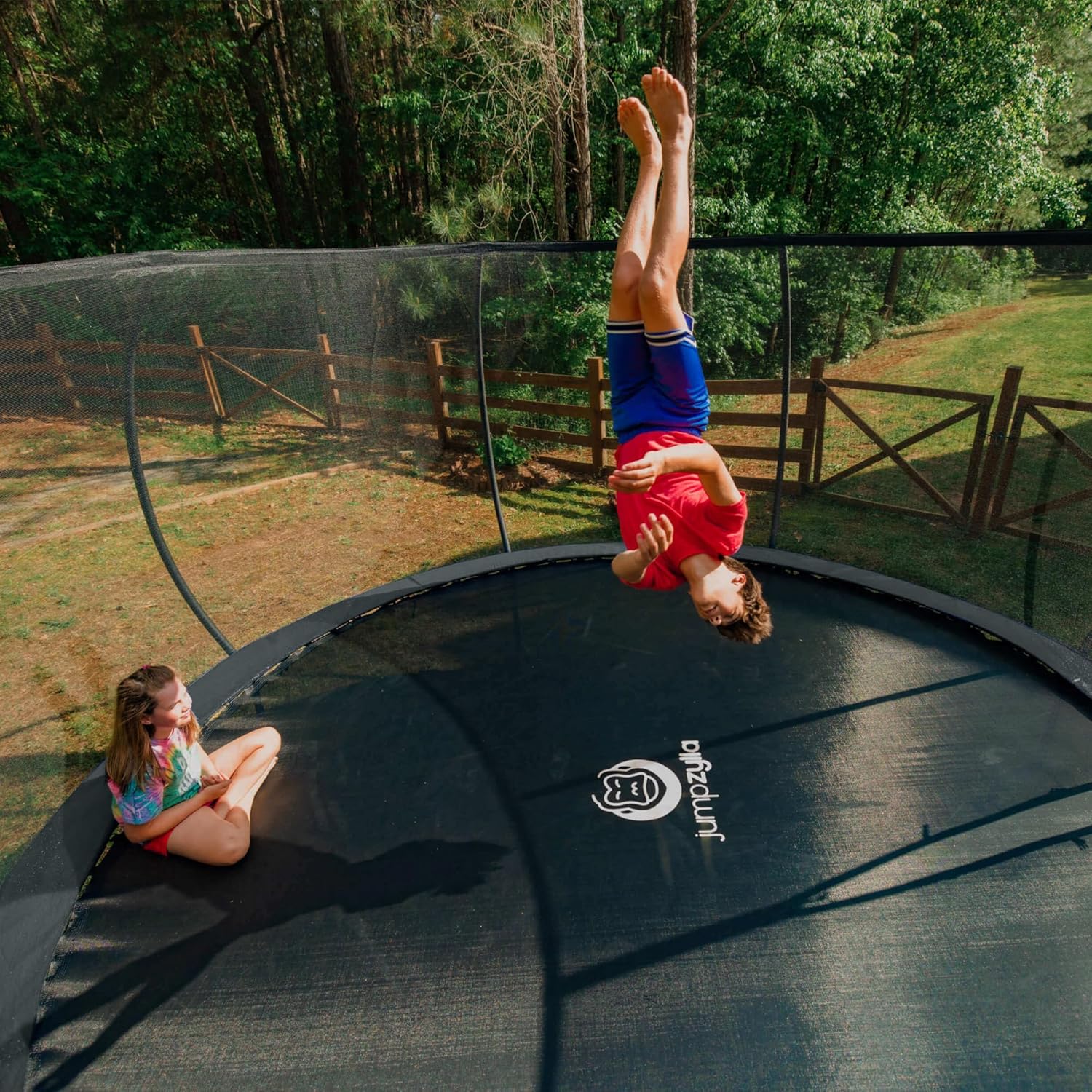 JUMPZYLLA Trampoline 8FT 10FT 12FT 14FT 15FT 16FT Trampoline with Enclosure - Recreational Trampolines with Ladder and AntiRust Coating, ASTM Approval Outdoor Trampoline for Kids