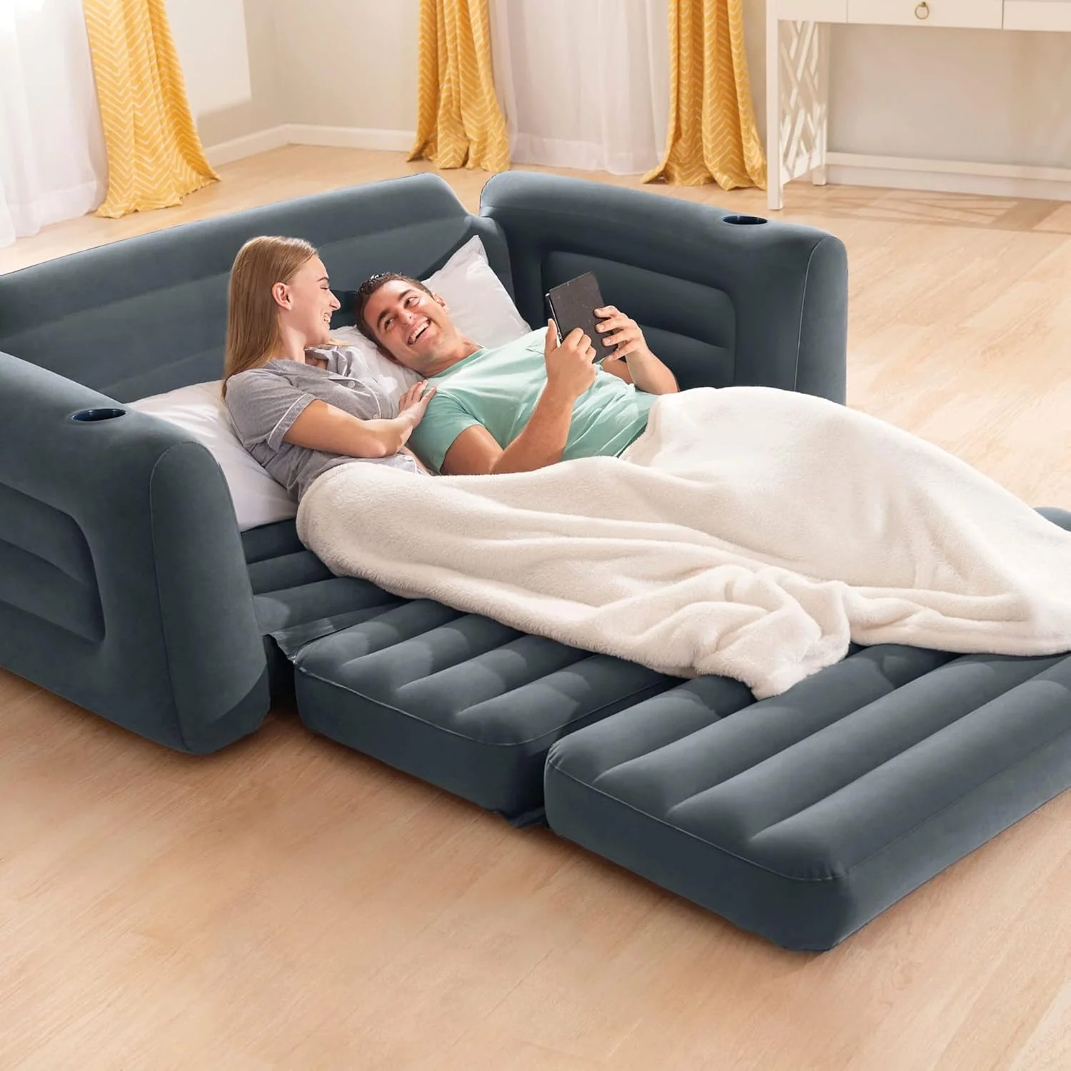 Intex 66552NP – Aufblasbares Schlafsofa, 2-Sitzer, Vinyl, Dunkelgrau, 203 x 224 x 66 cm