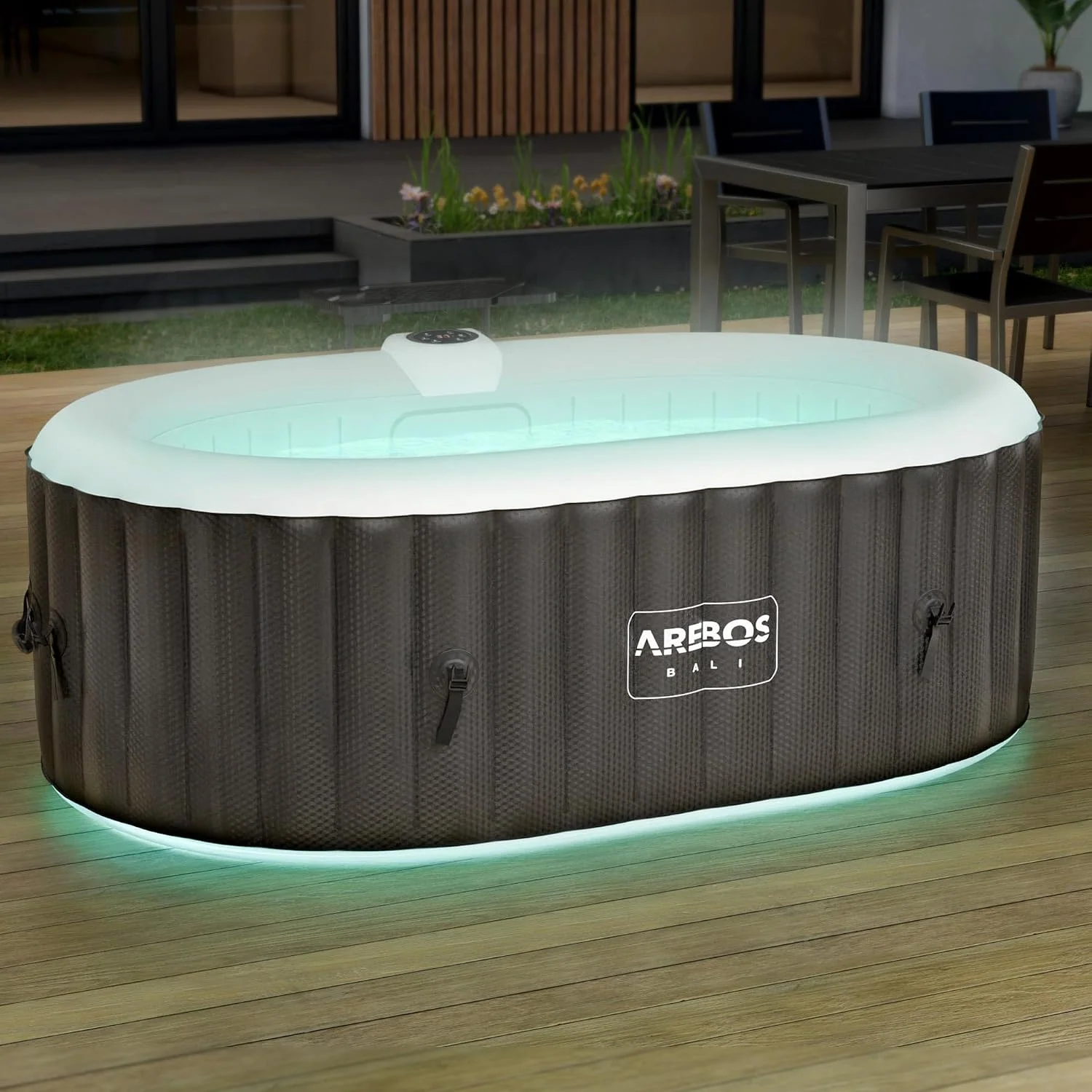 Arebos Whirlpool mit LED Beleuchtung, Aufblasbar, In- & Outdoor