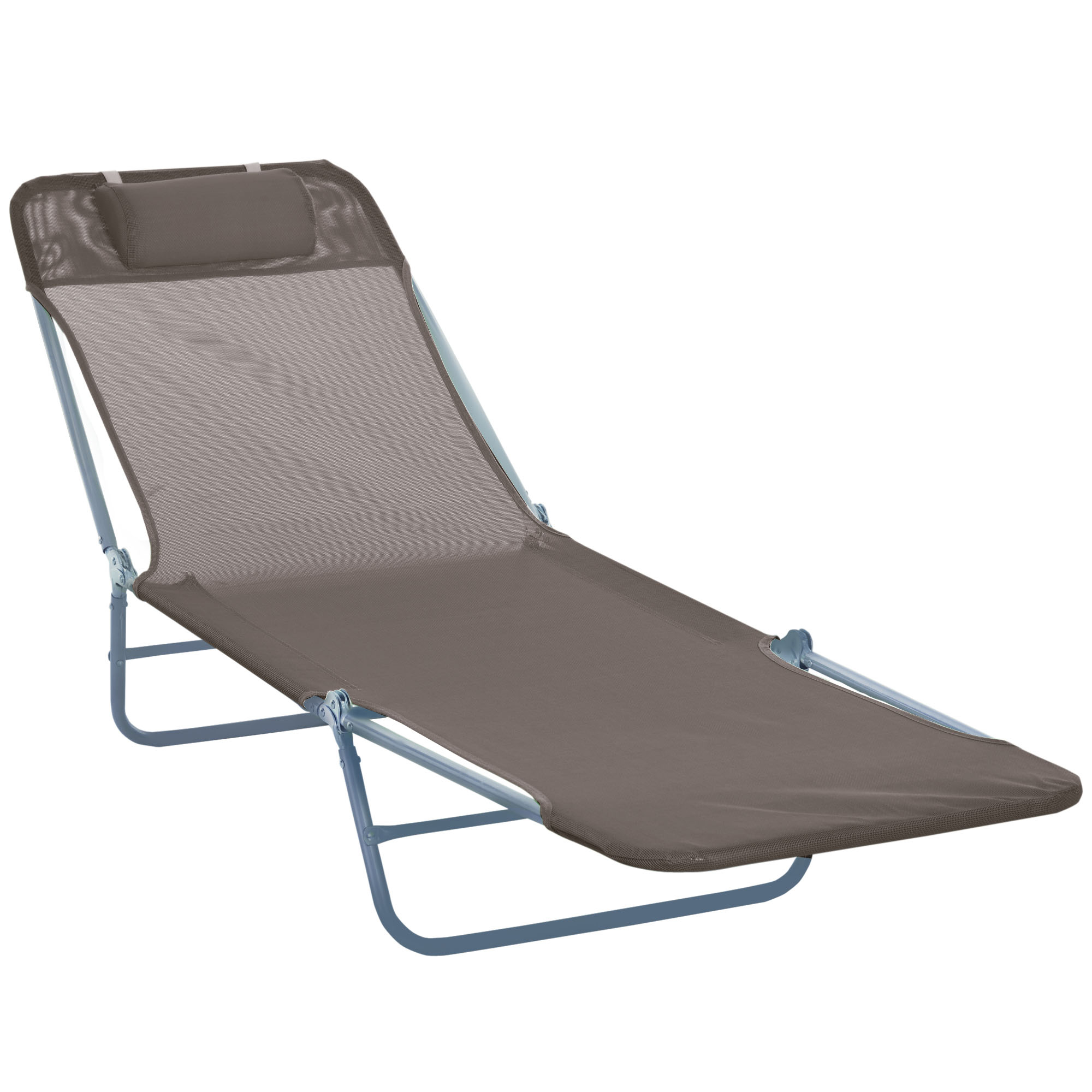 Outsunny Sonnenliege klappbar Gartenliege mit Kopfkissen Liegestuhl verstellbar mit 5-Fach Campingliege bis 120kg belastbar für Garten, Balkon und Pool geeignet, 4 Farben(Braun)