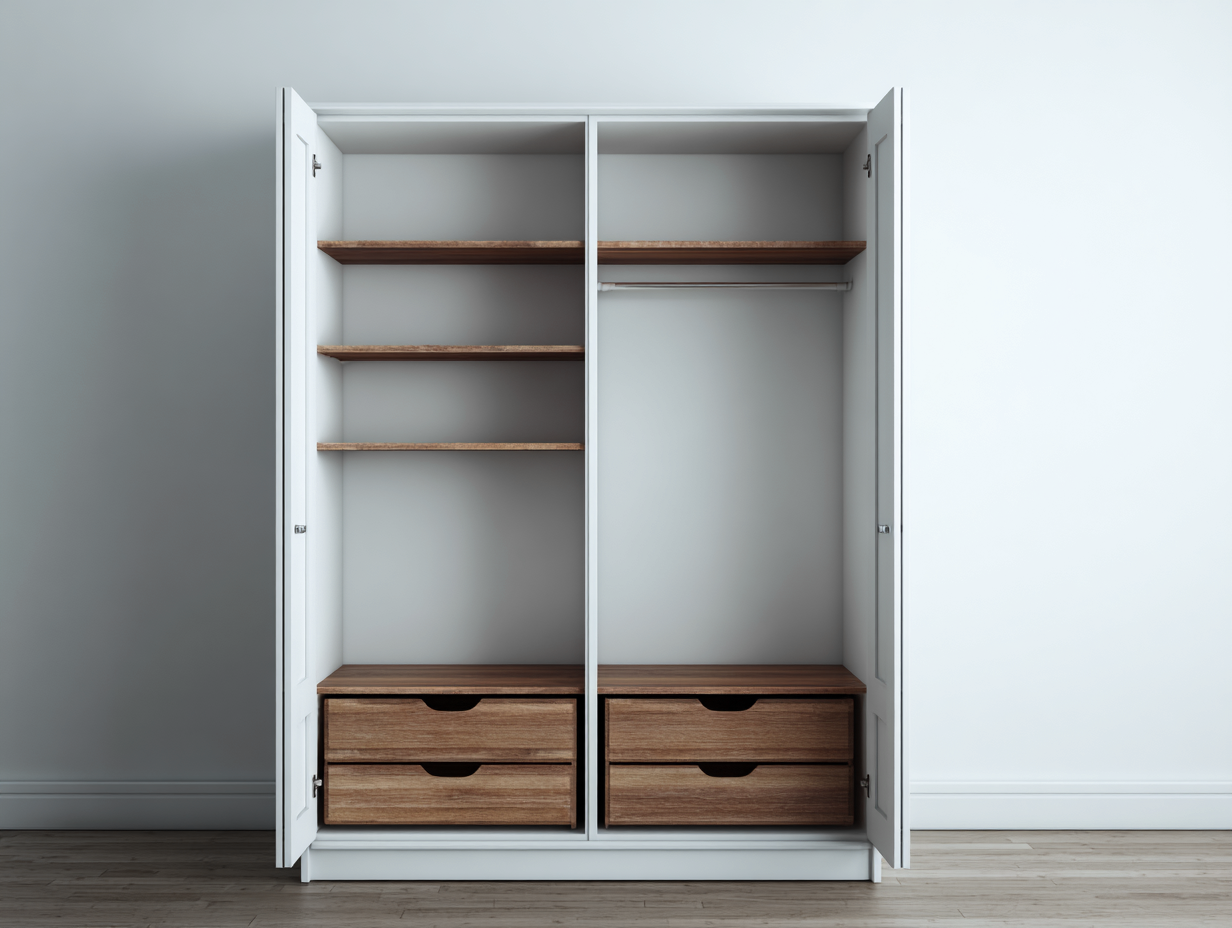 Kleiderschrank Holzwerkstoff 180x60x200 cm - Weiß - Naturholz - modernes Design - für Schlafzimmer