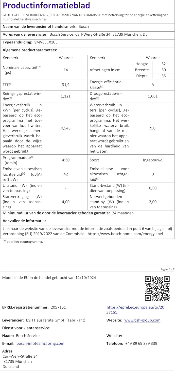 Bosch Elettrodomestici SMV2HVX02E Serie 2, Lavastoviglie da incasso a scomparsa totale, Home Connect, Diagnostica da remoto, Assistente al lavaggio, Programma Preferito, InfoLight, 3 cestello, 60 cm