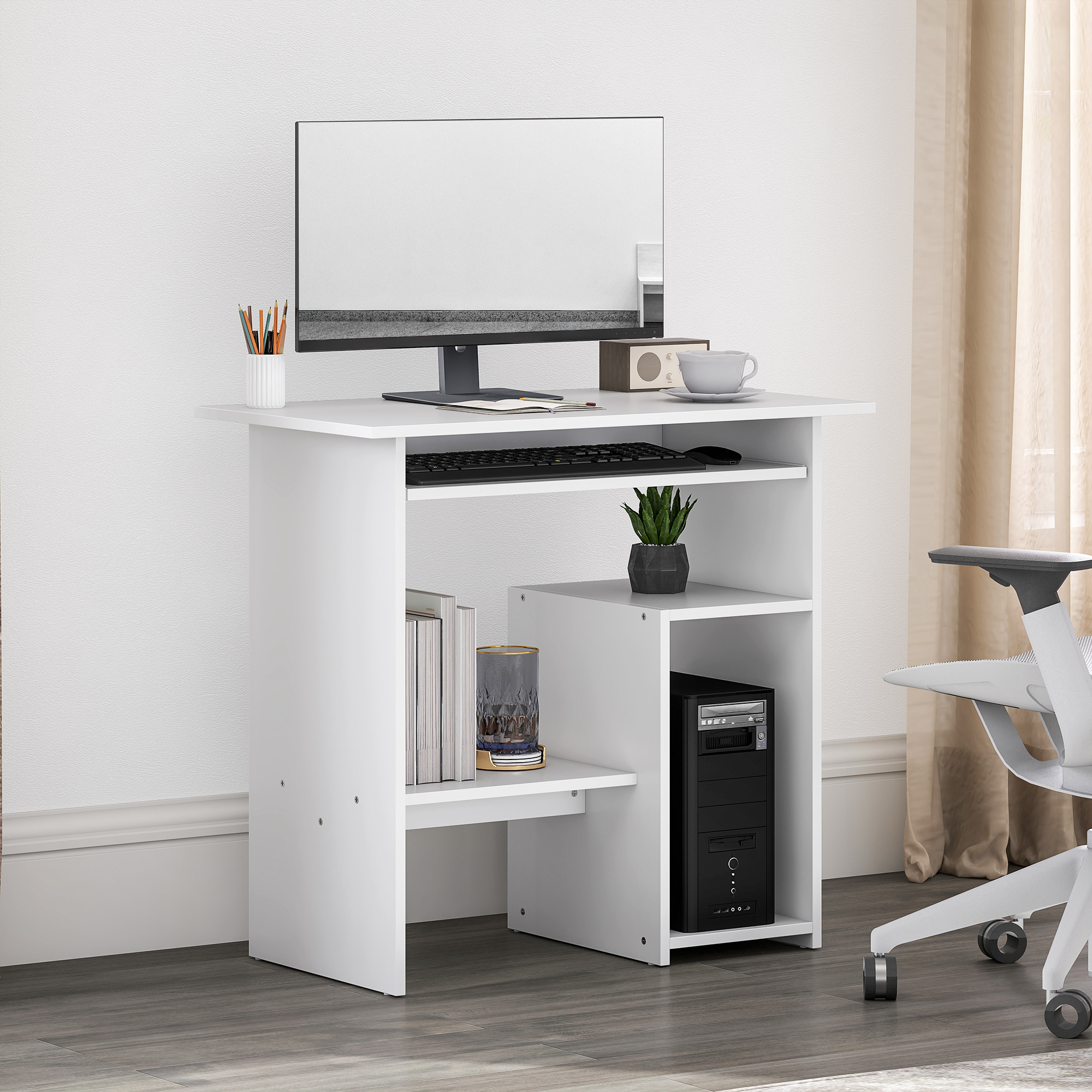 HOMCOM Computertisch, Schreibtisch, Spanplatte, Metall, 80 x 45 x 75 cm, Weiß