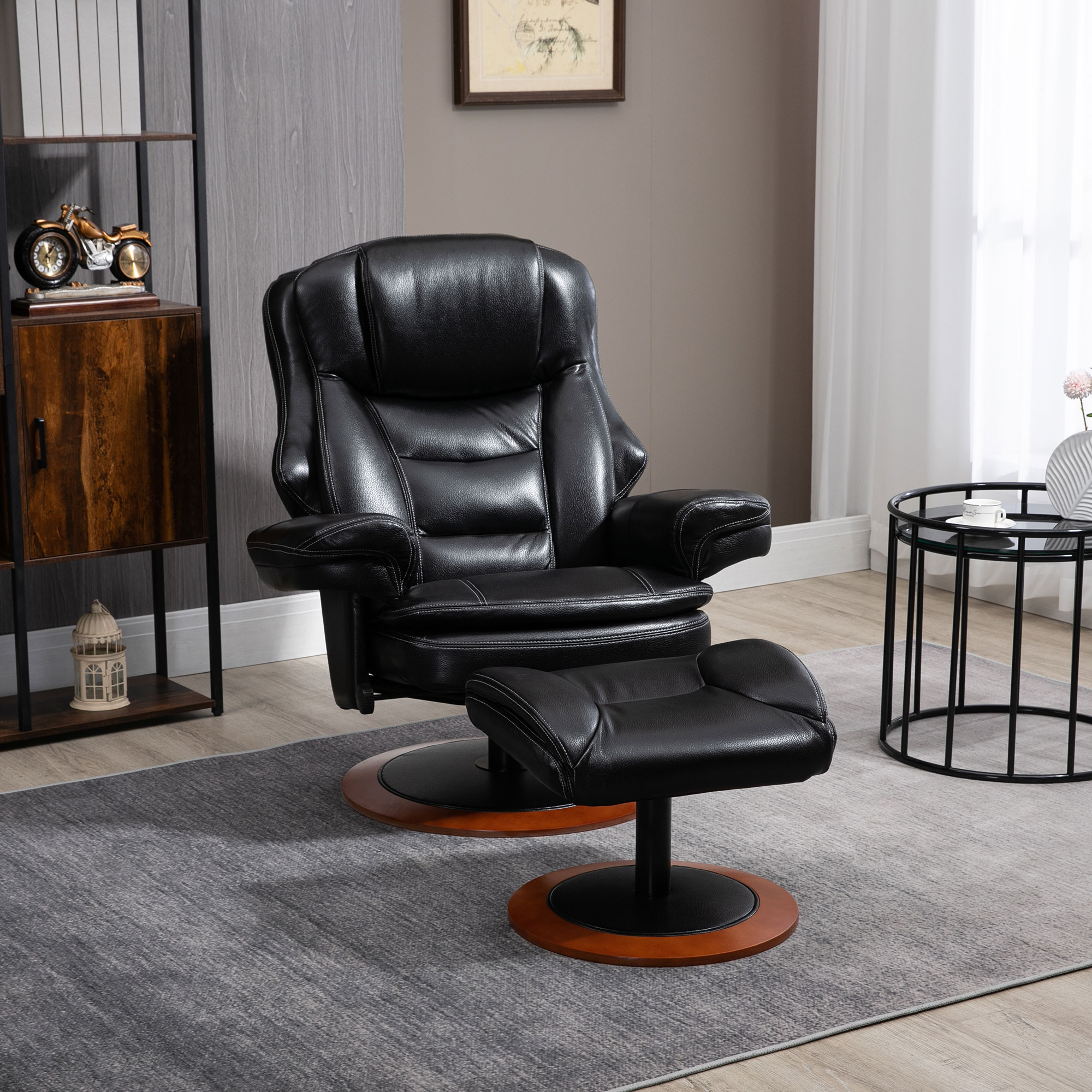 HOMCOM Relaxsessel mit Ottomane, Liegesessel, 360° drehbar, verstellbare Rückenlehen, Schwarz + Braun