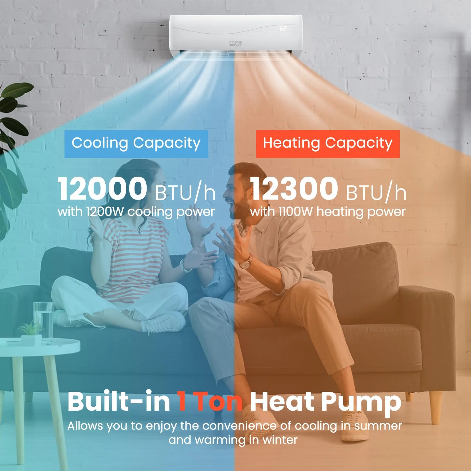 COSTWAY 12000BTU Mini Split Air Conditioner& Heater