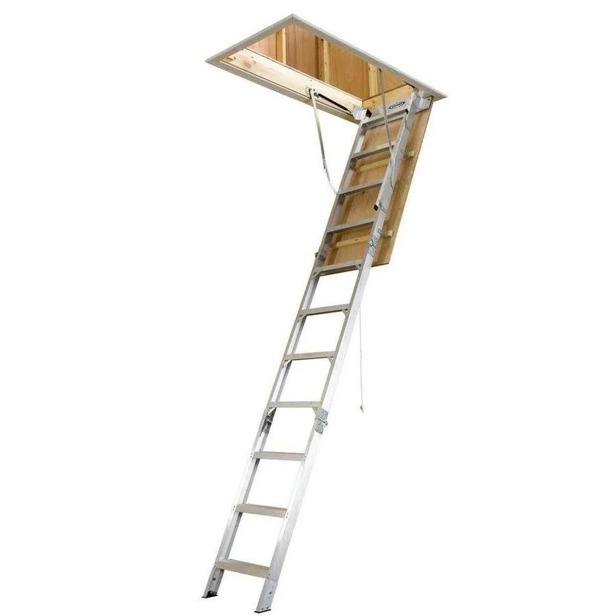 2025 Escalera de Ático de Aluminio 25 x 54 Pulgadas, para Alturas de 8 a 10 Pies, Capacidad de 375 lb
