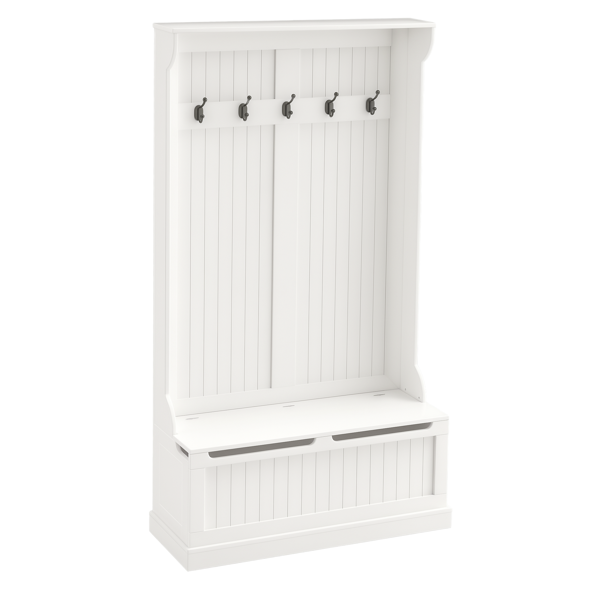 HOMCOM Garderobe mit Sitzbank, 5 Kleiderhaken, 1 Stauraum, Wandgarderobe, Weiß + Schwarz