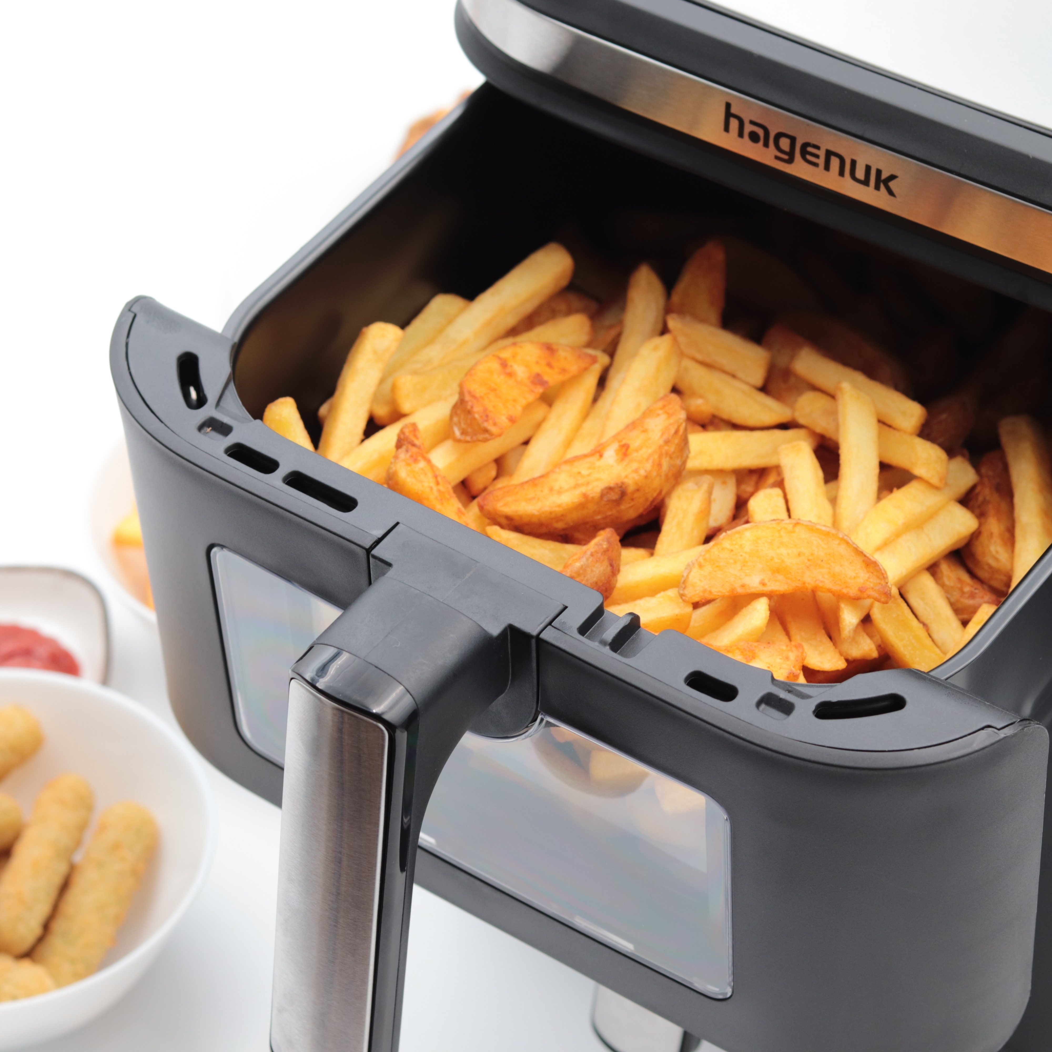 Heißluftfritteuse Doppelkammer, 12 Liter DUAL ZONE, Sichtfenster, mit Beleuchtung