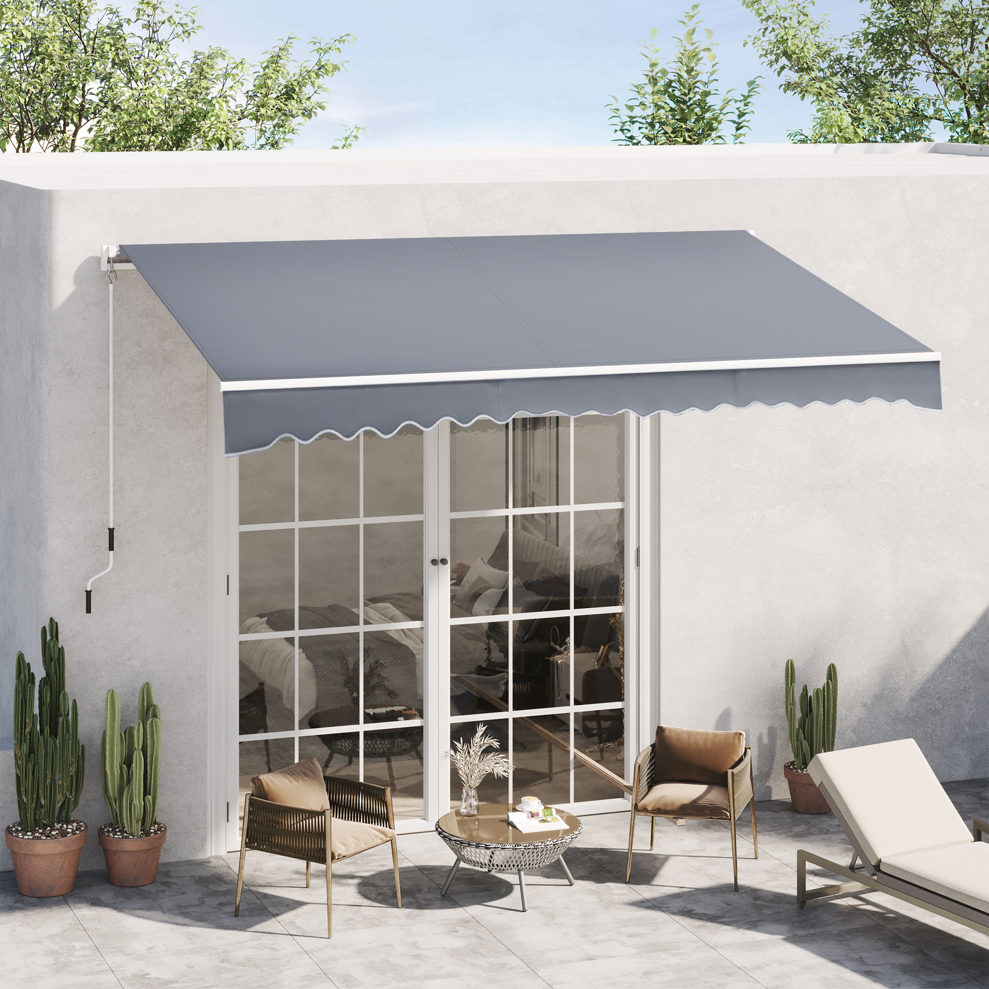 Outsunny Gelenkarmmarkise Verstellbare Klemmmarkise Terrassenmarkise 4,5 x 3m Sonnenschutz mit Kurbel, Balkonmarkise, Grau