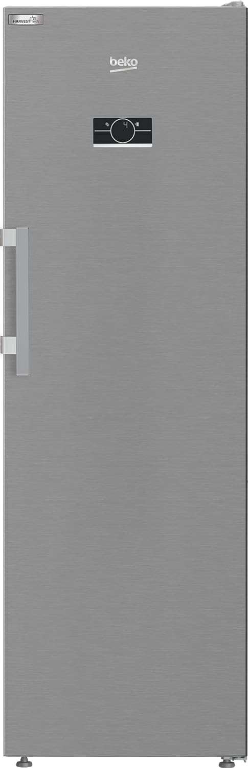 BEKO - B5RMLNE444HX - Single Door Refrigerator, Total No Frost, Class E, Stainless Steel, Touch Display, 381 Litres, AeroFlow, Harvest Fresh, Dimensions: HxWxD: 186.5x60x71, Bottle Holder
