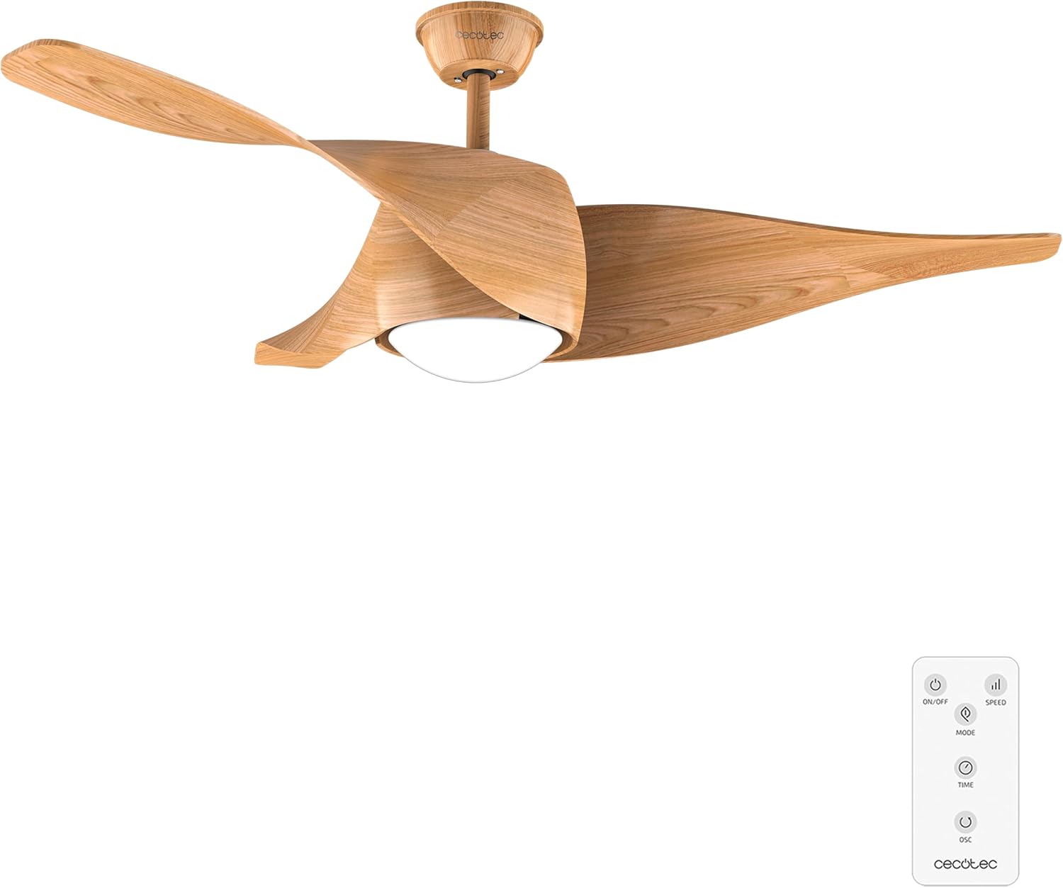 Cecotec Ventilatore da Soffitto con Luce EnergySilence Aero 5290 WhiteWood. Motore DC 40W, 3 pale 132 cm, Lampada a LED 18W, 3 tonalità, Telecomando, Timer, 6 velocità, Estate/Inverno, Design elegante
