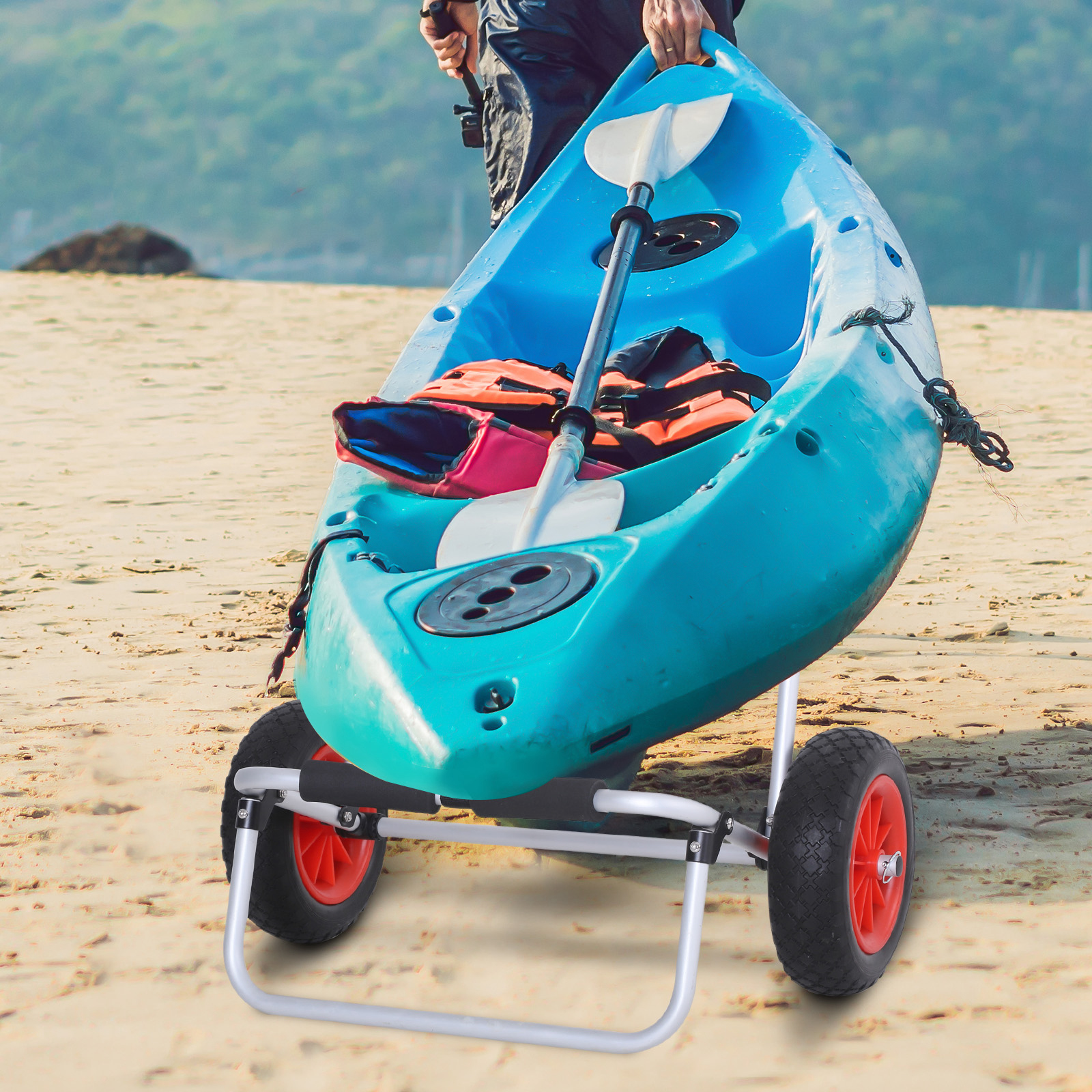 HOMCOM Kanuwagen klappbar bis 90 kg Alu Transportwagen Kajakwagen Bootswagen mit Gurt Räder gepolstert Surfwagen Kanuwagen Bootstrailer Trolley für Surfbrett Board Schlauchboot