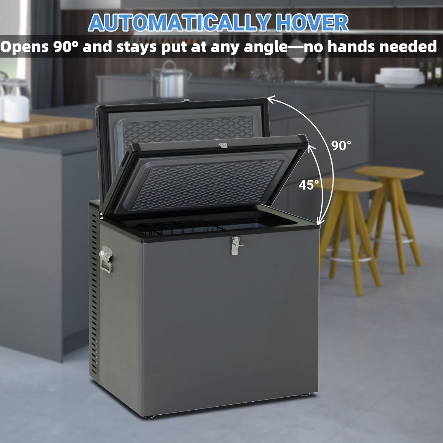 Smad Gas Gefrierfach, 70 l, Dreifach Gemischt, 12 V/230/LPG, Camping, Gas Gefrierschrank, geräuschlos, für Garage, Mobile, Reise, Schwarz