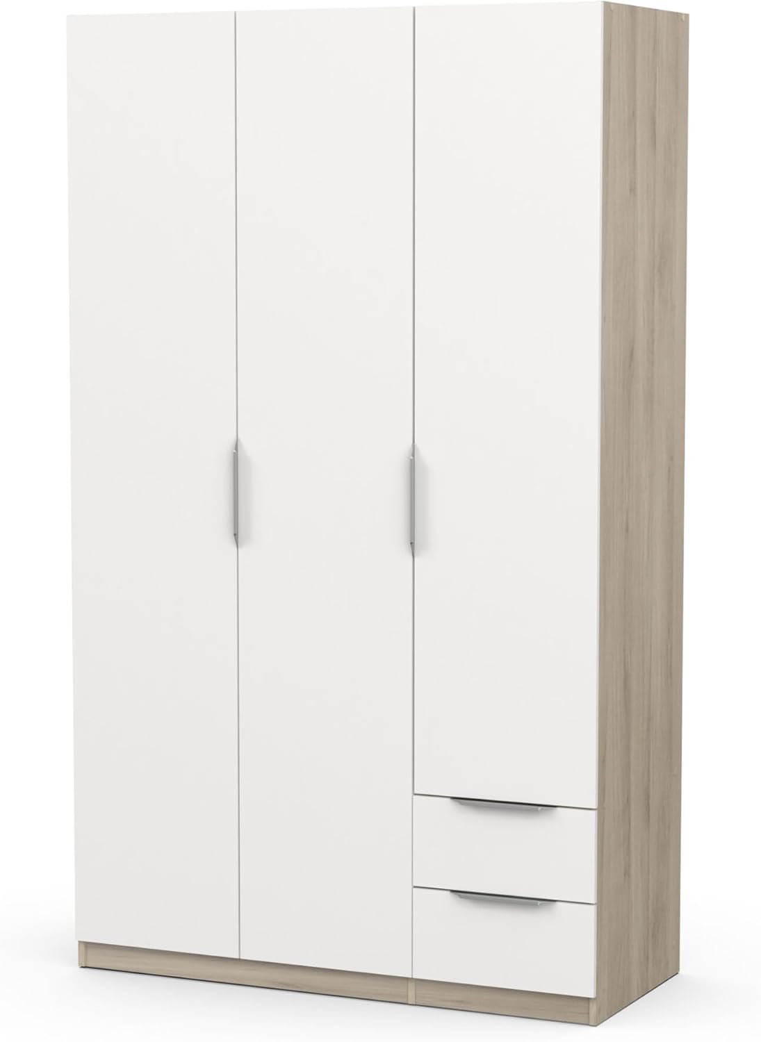 Demeyere 391382 Modern Wardrobe with 3 Doors and 2 Drawers 4 Niches, Kronberg Oak and Matt White, 119.4 x 51 x 203 cm, Engineered Wood, Grey