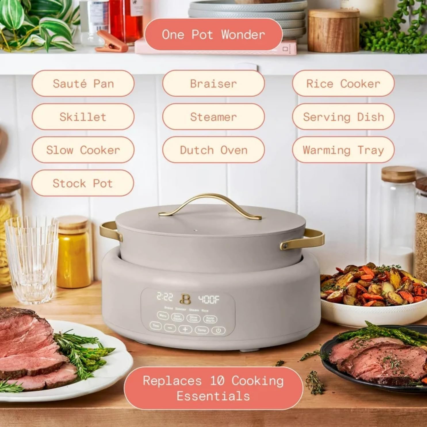 Multi-Cooker 6-Quart 10-in-1 Electric Multi Cooker, Digital Controls, Slow Cook, Steam, Sauté & Rice, Oven-Safe Nonstick Pot